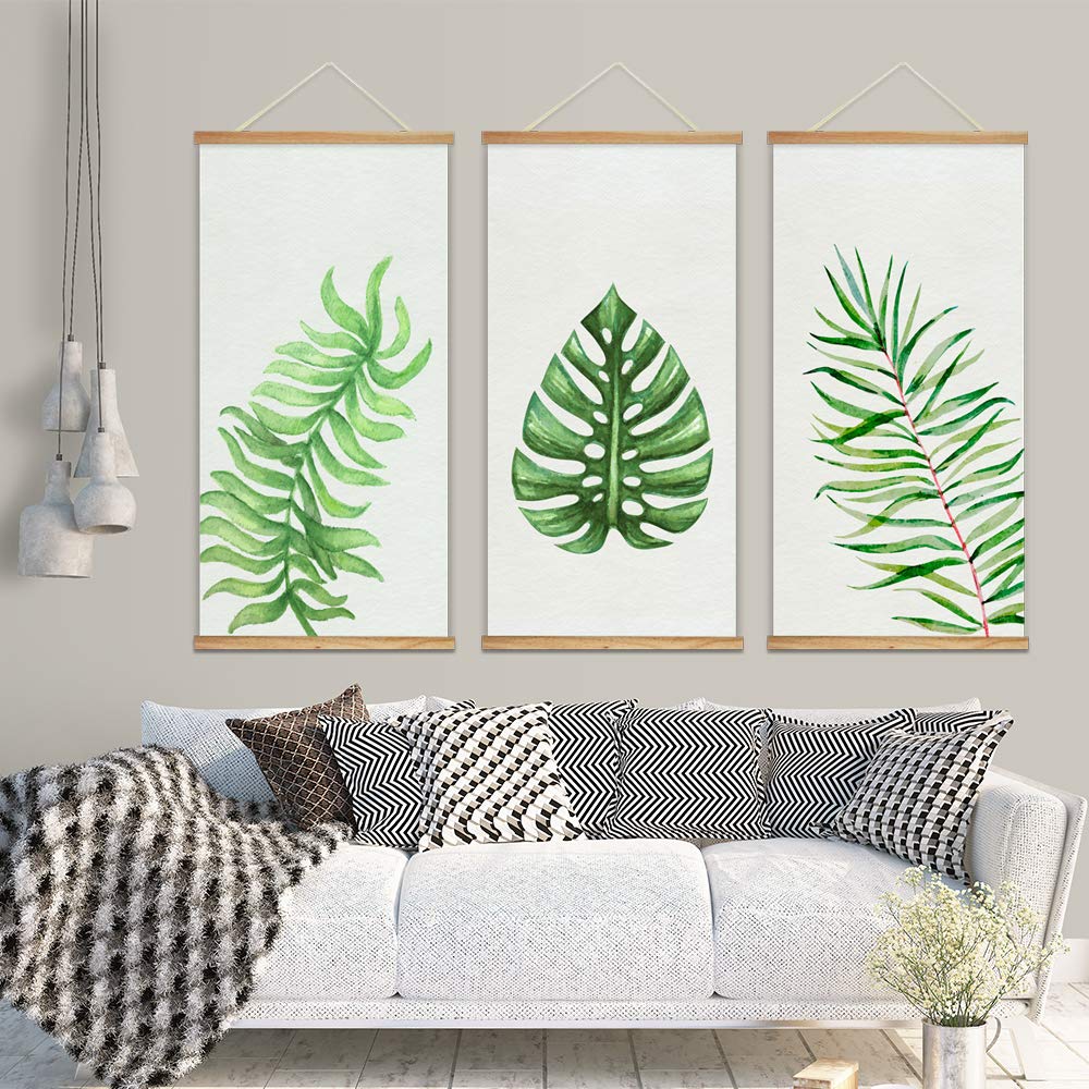 Wall26 Framed Green Plants Wall Art - 3 Panel Canvas Prints 18x36 Inches, Ready to Hang Home Decor for Living Room, Bedroom & Office