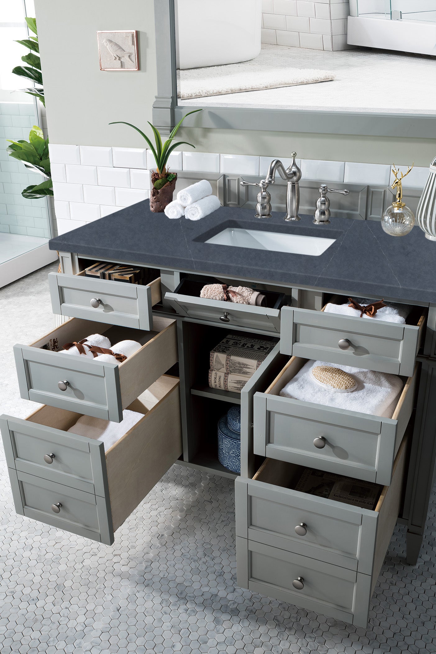 Brittany 48 Inch Urban Gray Single Bathroom Vanity with 3CM Charcoal Soapstone Quartz Countertop - Perfect for Modern Home Bathroom Remodeling & Space-Saving Design
