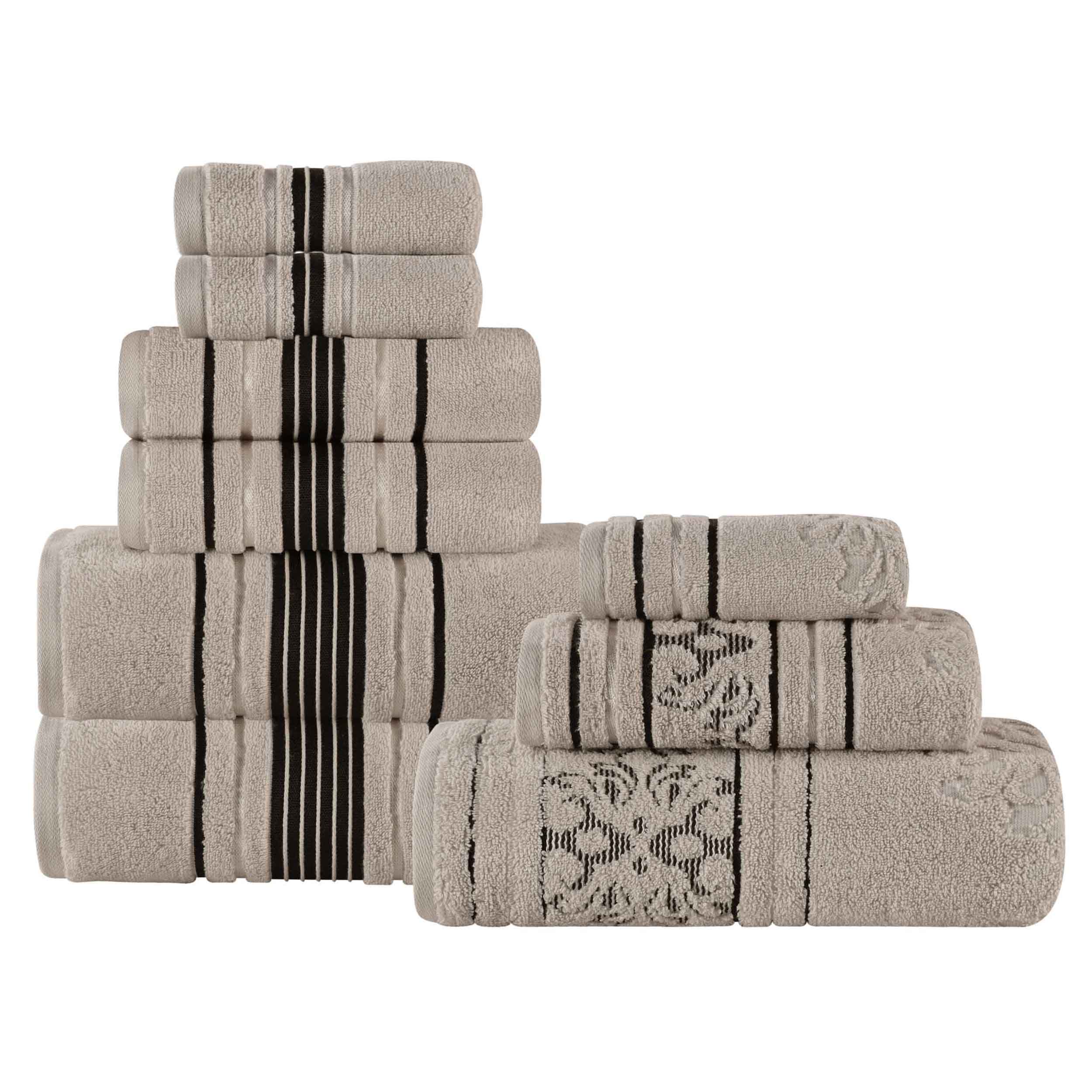 Premium 9-Piece Sadie Zero Twist Cotton Towel Set - Solid & Jacquard Floral Design | Ultra Soft & Absorbent Bath Towels, Hand Towels & Washcloths | Perfect for Spa, Bathroom & Luxury Home Decor
