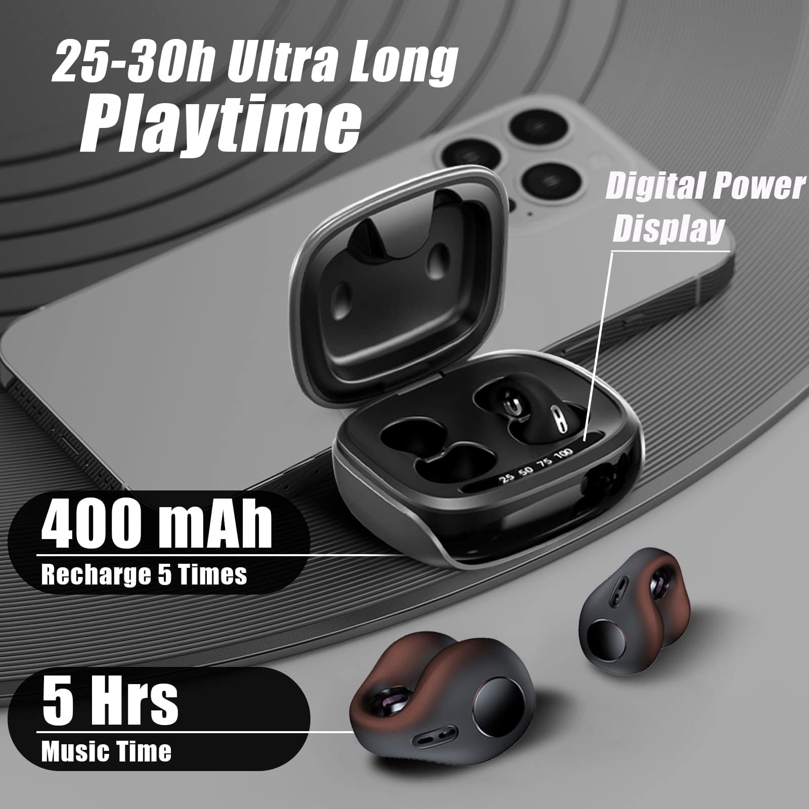 Wireless Clip-On Earbuds - Open Ear Bluetooth Headphones with Bone Conduction Technology for Running, Cycling & Workouts - Sweatproof & Secure Fit