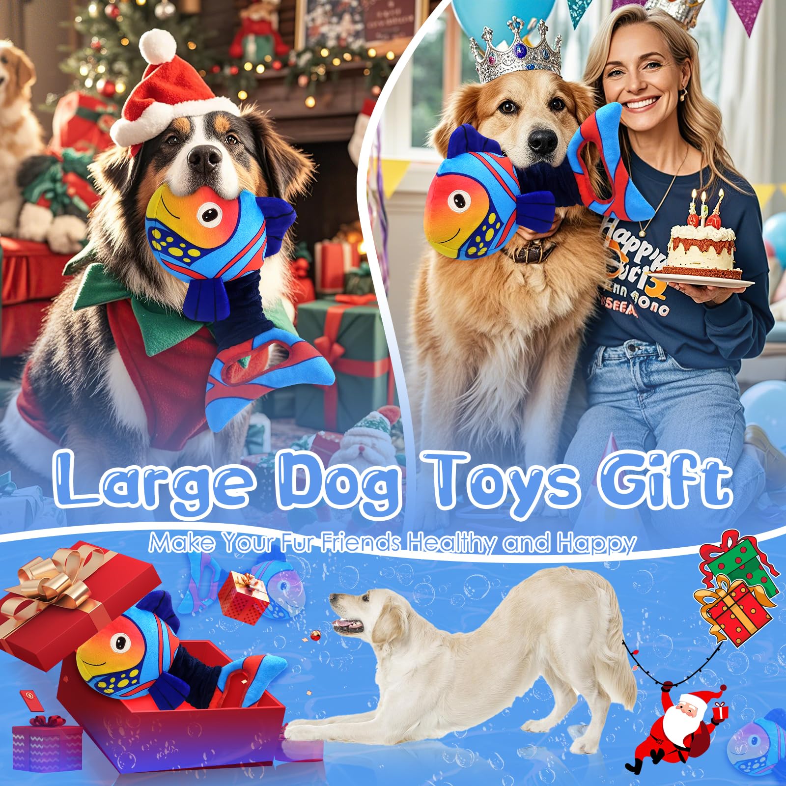 Large Squeaky Dog Toys - Plush Stuffed Puppy Chew Toys with Crinkle Paper for Small, Medium & Large Dogs | Interactive Tug of War Play, Training & Teething Relief