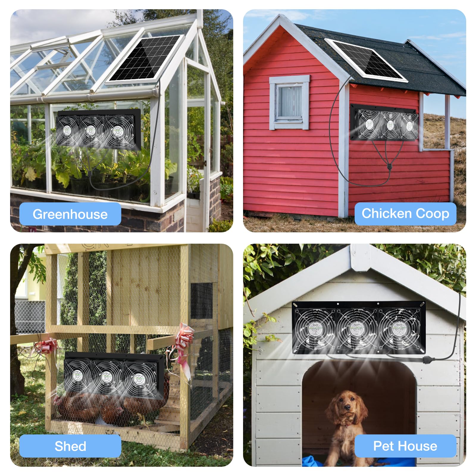 25W Solar Powered Exhaust Fan Kit - IP67 Waterproof 3500RPM with 15FT Cord for Chicken Coops, Greenhouses & Sheds | Outdoor Cooling Ventilation System for Air Circulation & Temperature Control