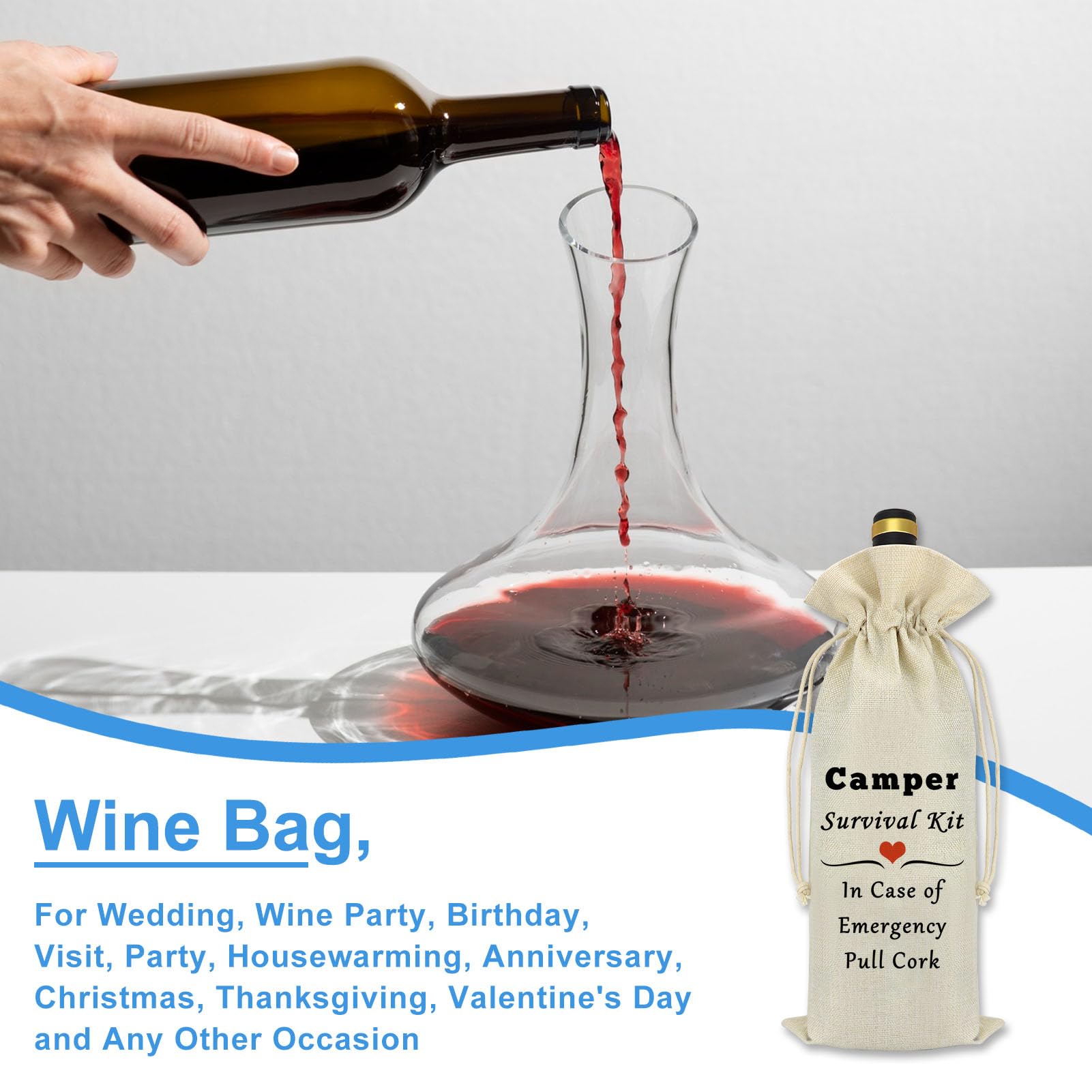 Funny Camper Wine Bag - Insulated Burlap Wine Bottle Cover for Camping, Travel Trailers & Outdoor Adventures - Perfect Gift for Men & Women (Birthday, Christmas, Graduation) - Great for Picnics, BBQs & RV Trips