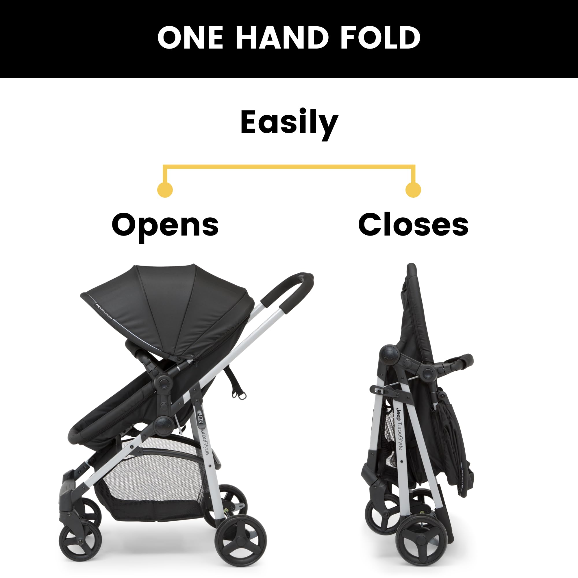 Jeep TurboGlyde 3-in-1 Stroller for Baby & Toddler - Lightweight Travel System with Car Seat, Bassinet & Stroller Modes - Perfect for Shopping, Travel & Daily Walks