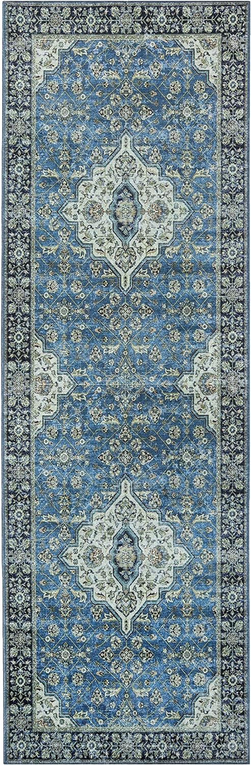 Jay Damask Medallion Bordered Washable Indoor Area Rug - Non-Slip Living Room Carpet, Bedroom Runner for Home Decor | Perfect for Hallways, Entryways & Cozy Spaces