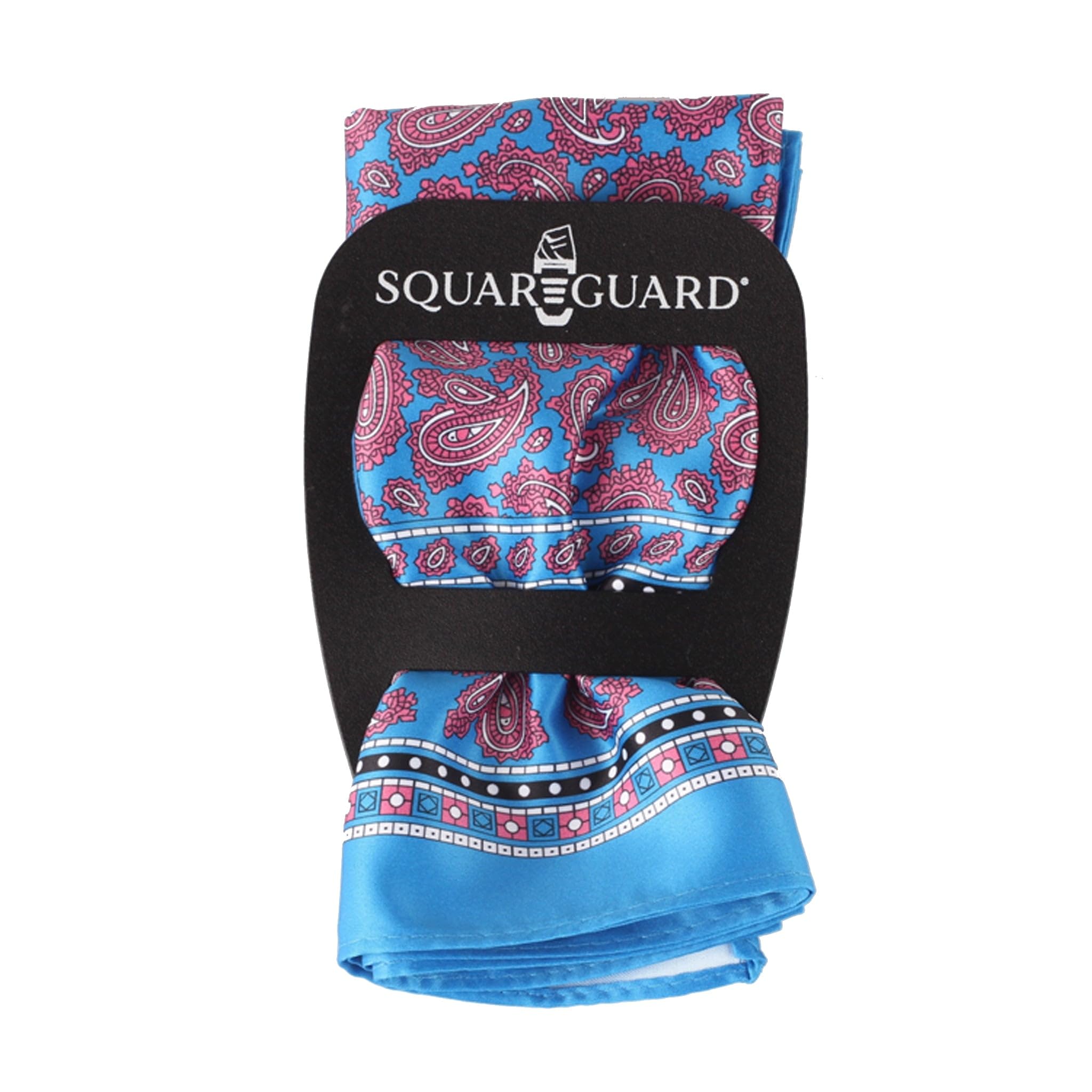 Light Blue & Pink Paisley Pocket Square with Holder - Large Silk Handkerchief for Men's Suits | Perfect for Weddings, Business Meetings & Formal Events