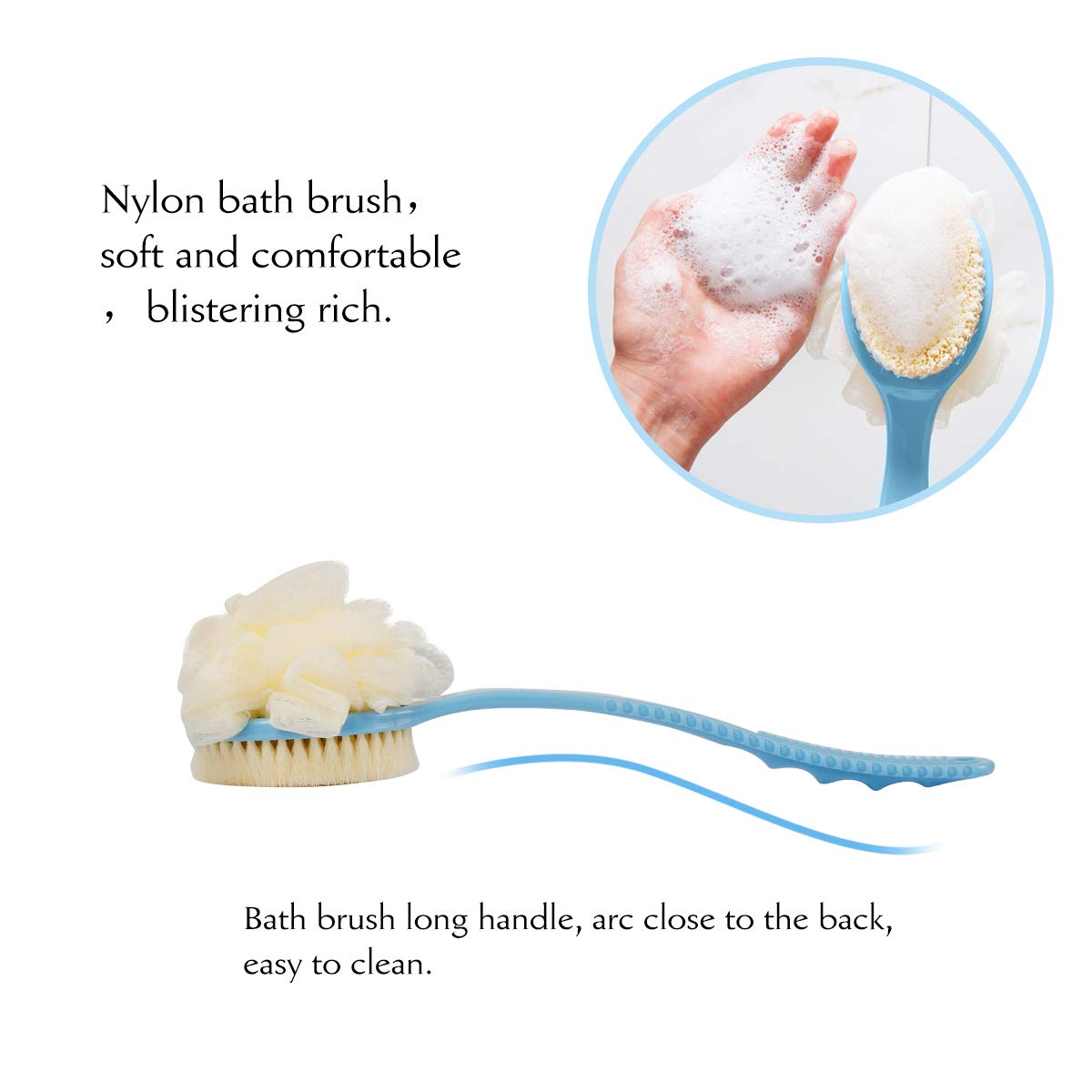 GREEVA 2 in 1 Bath & Body Brush with Soft Loofah & Bristles - Long Handle Back Scrubber for Shower or Dry Brushing - Exfoliating Brush for Women & Men - Perfect for Face, Body & Spa Care - Ideal for Deep Cleansing & Skin Exfoliation in Daily Shower Routine