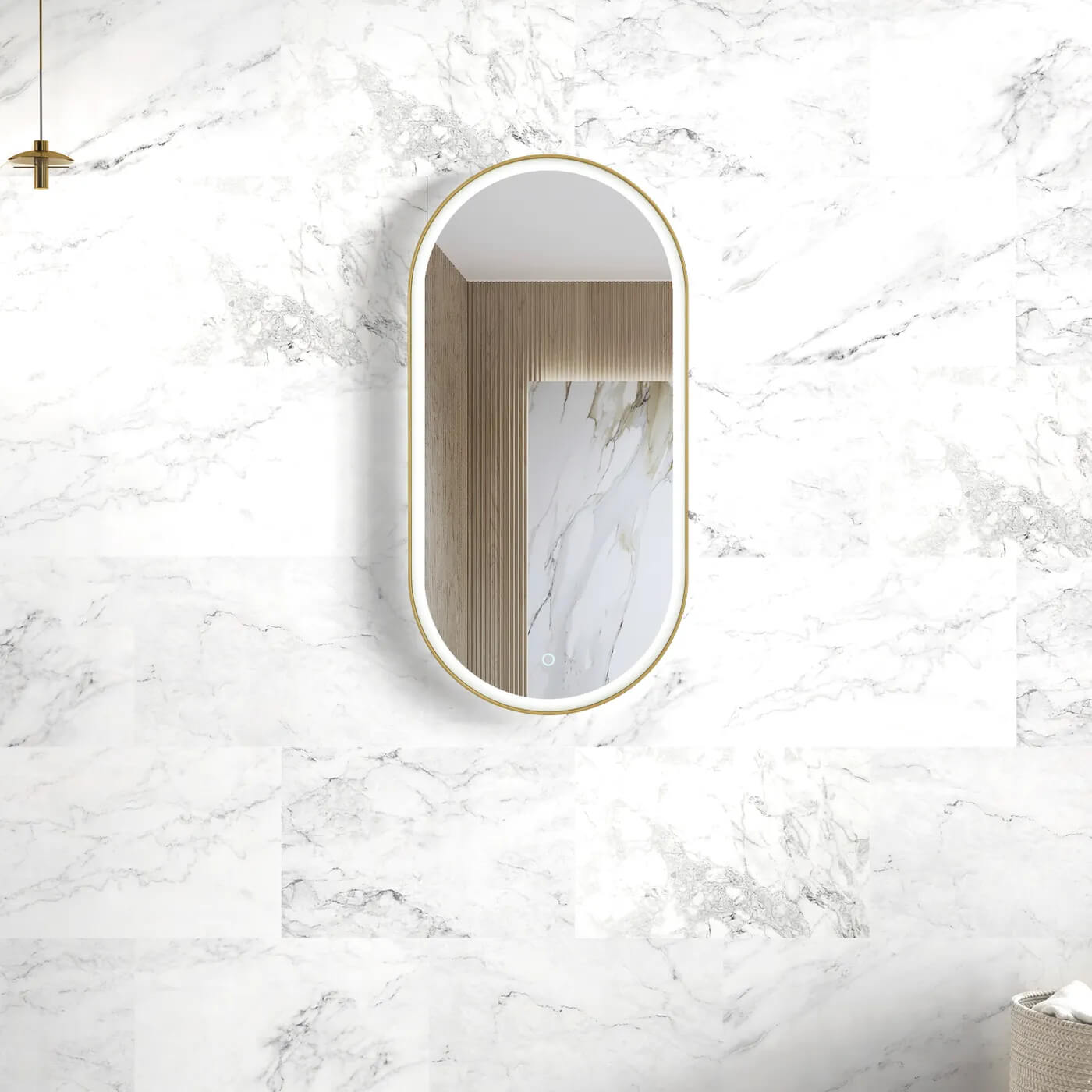 Brushed Yellow Gold Metal Framed LED Mirror 35.4