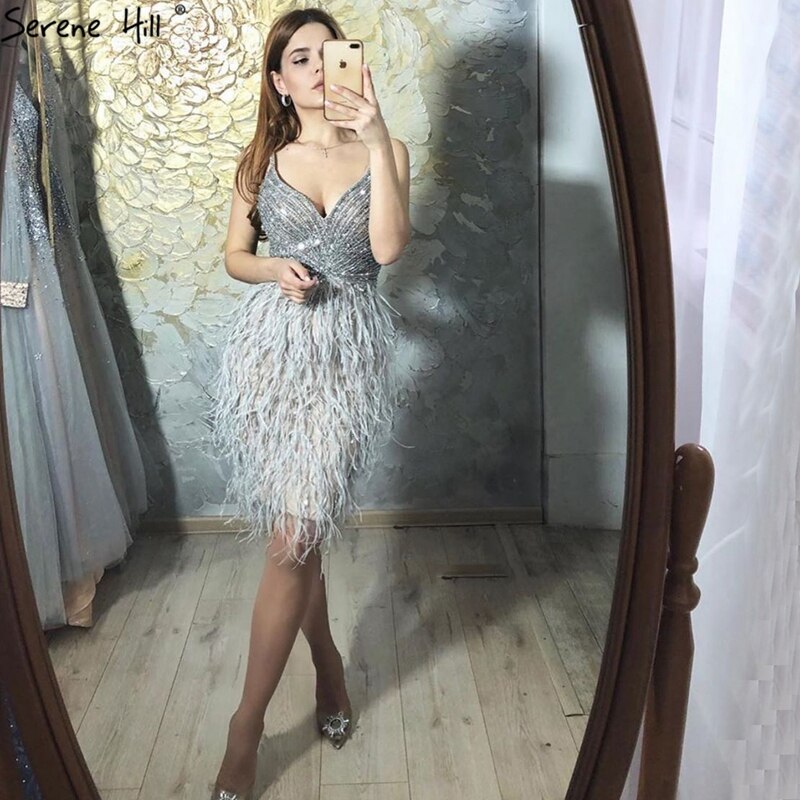 Serene Hill Grey Sleeveless Beaded Feather Mermaid Dress 2025 - Sexy Cocktail Party Gown LA70766 for Night Out, Club Wear & Special Occasions