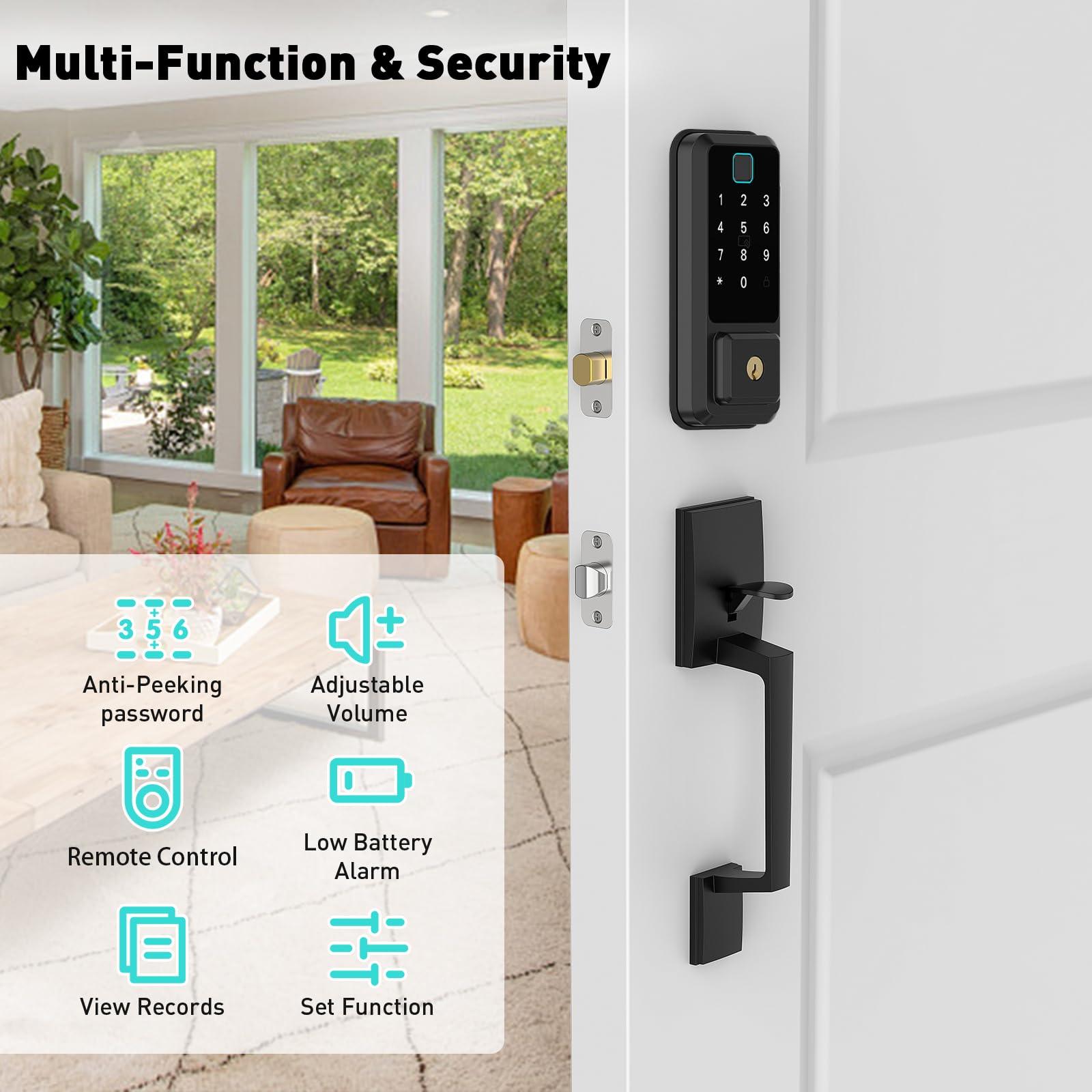 Smart WiFi Front Door Lock Set - Electronic Keypad Deadbolt with Fingerprint & Keyless Entry | Alexa Compatible Smart Lock with Handle | Ideal for Home Security & Smart Home Automation (Black)