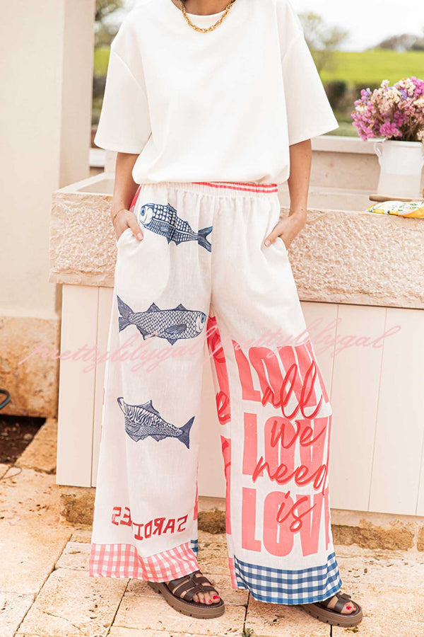 Stylish Printed Elastic Waist Pocket Wide Leg Pants for Women - Comfortable Vacation & Casual Wear - Perfect for Beach, Travel and Everyday Outfits