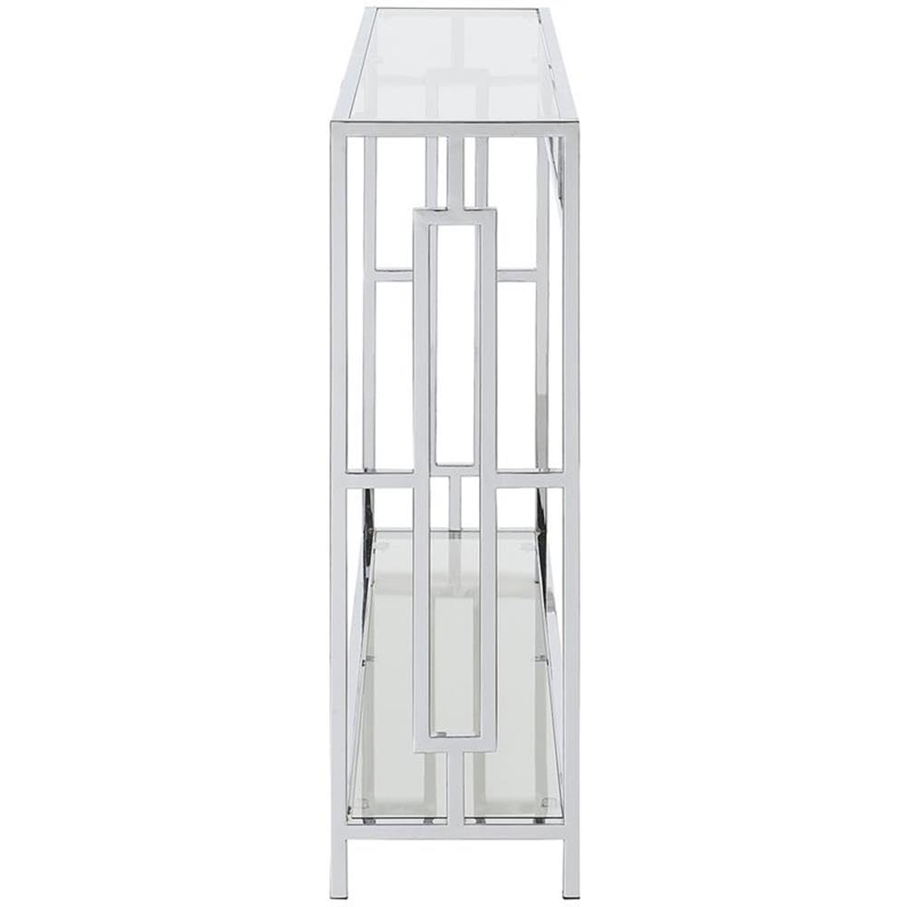 Convenience Concepts Town Square Coffee Table - Modern Sofa Storage Shelf & Narrow Entryway Hall Table for Living Room, Bedroom, Bathroom - 42 Inch Glass & Chrome Console Table - Perfect for Small Spaces, Home Organization & Stylish Décor