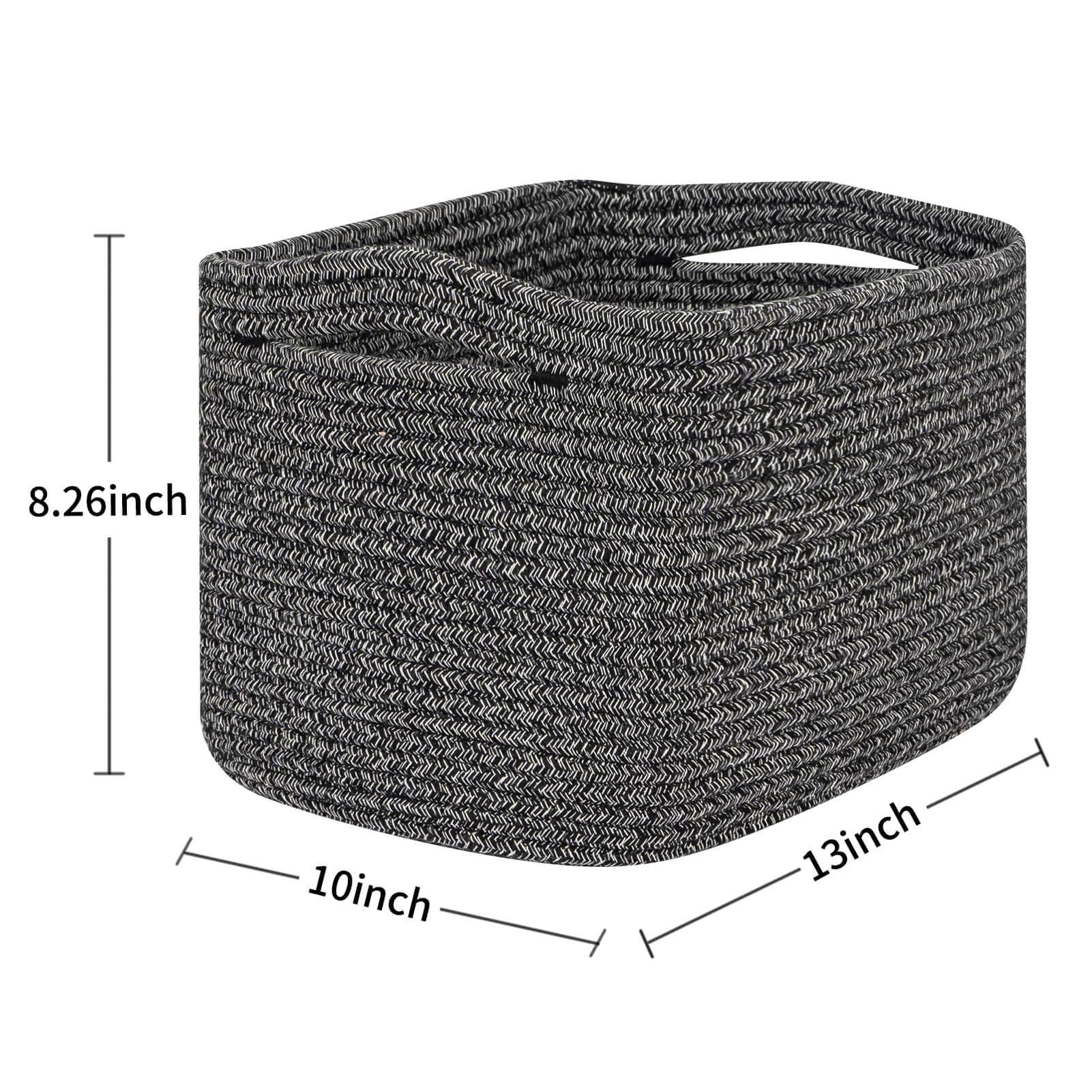 Square Woven Cotton Rope Storage Baskets - 2 Pack Black Cubes Shelf Organizer Bins for Closet, Living Room & Bathroom | Stylish Home Decor for Towels, Toys & Bedroom Essentials
