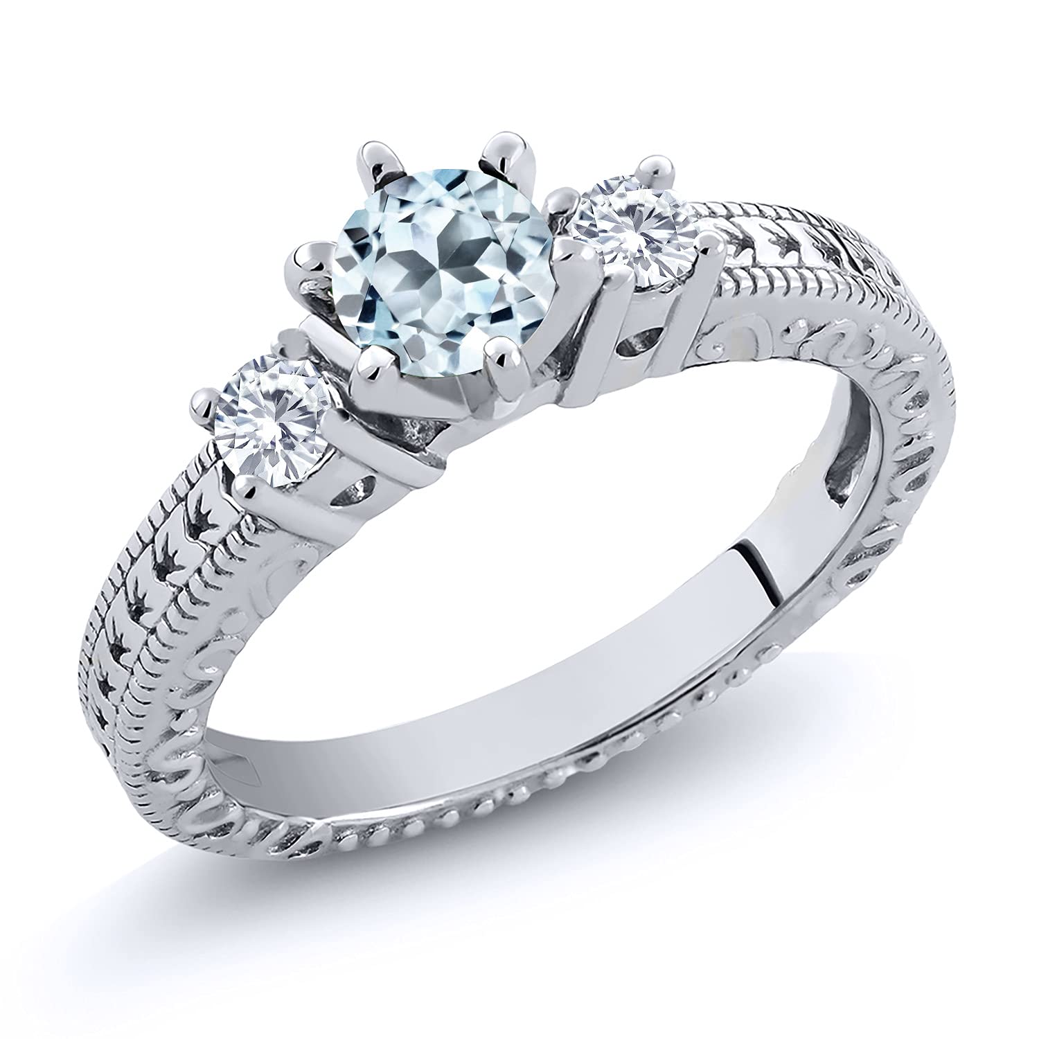 0.90 Ct Round Sky Blue Topaz & G/H Lab-Grown Diamond 925 Sterling Silver Ring for Women - Elegant Engagement, Wedding, Anniversary Gift - Gem Stone King