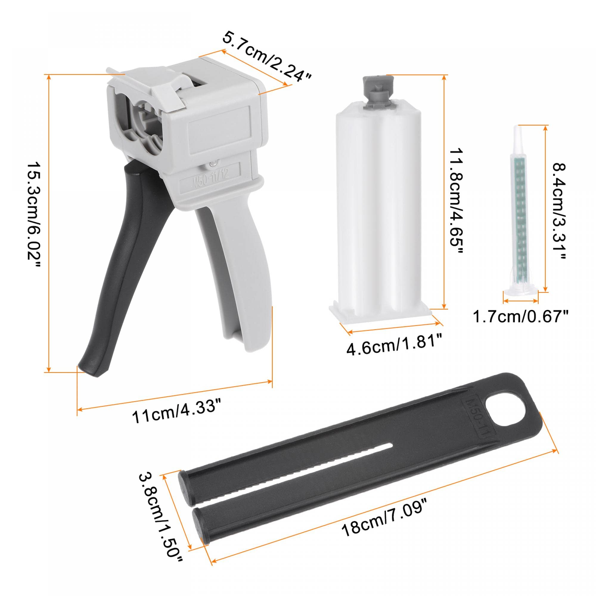 uxcell 50ml Manual AB Dispenser Gun Set - 1:1 Glue Mixing Ratio with Hose, 83mm Mixing Needle, Front Cover & 2 Back Covers - Perfect for Epoxy Resin, Adhesive Bonding, and DIY Craft Projects