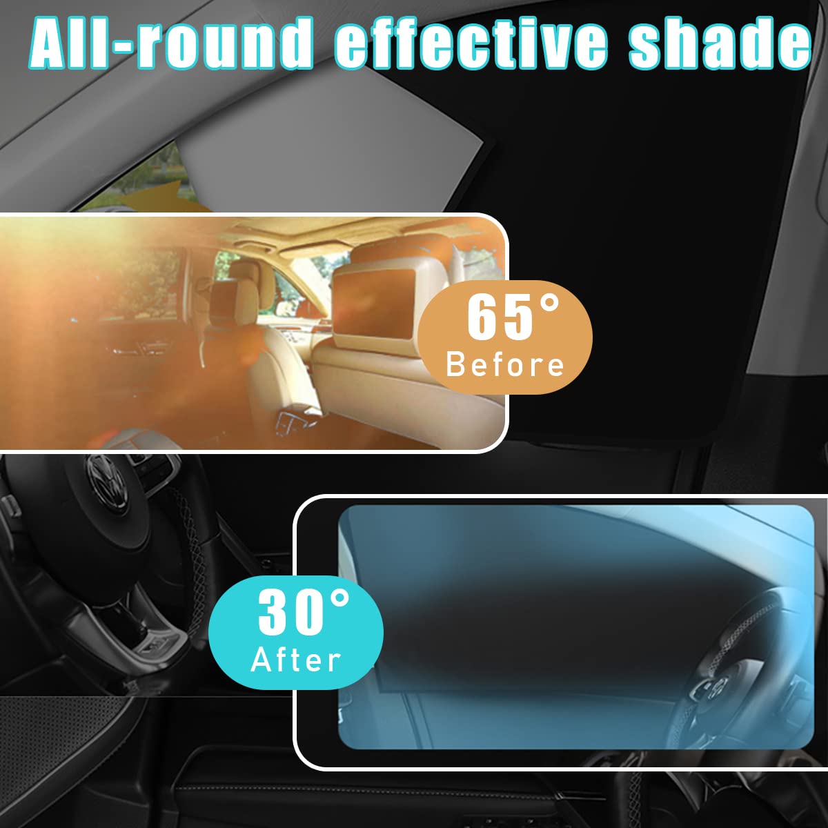 Ziciner Magnetic Car Window Sun Shade - 2 Pack UV & Heat Blocking Side/Rear Windshield Curtains for Cars & SUVs | Universal Fit Metal Frame | Black Back Window Cover for Sun Protection & Privacy