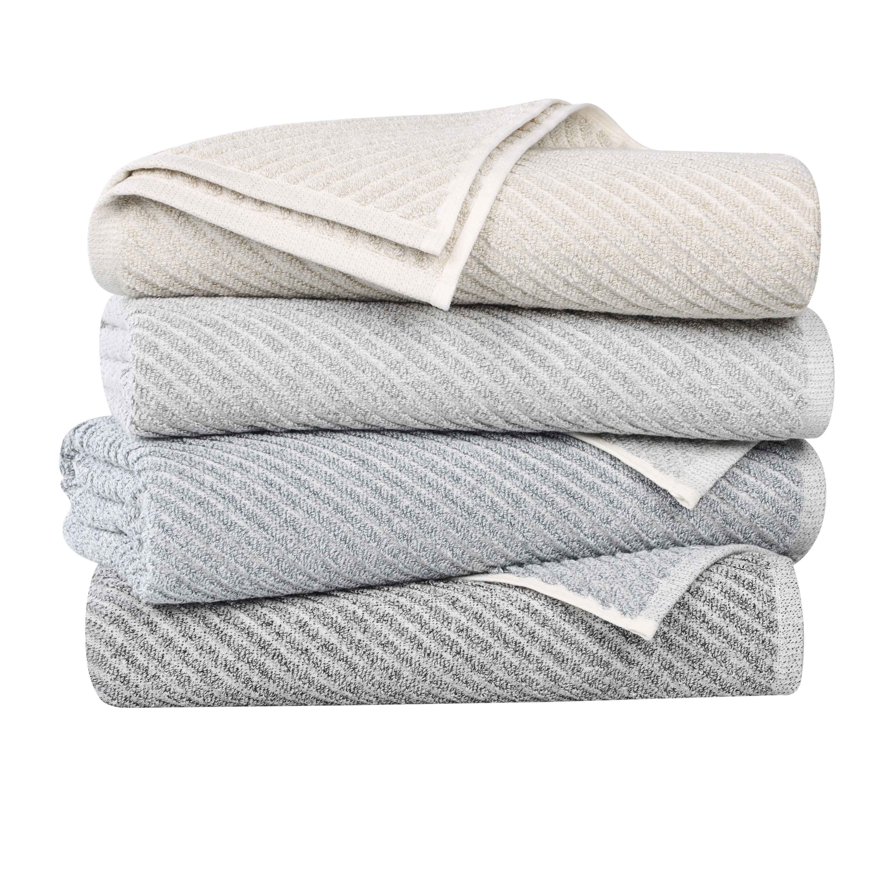 Amelia Cotton Blend Diagonal Stripes Bath Towels Set of 2 - Ultra Soft & Absorbent Large Bath Sheets for Spa, Beach & Luxury Bathroom Decor