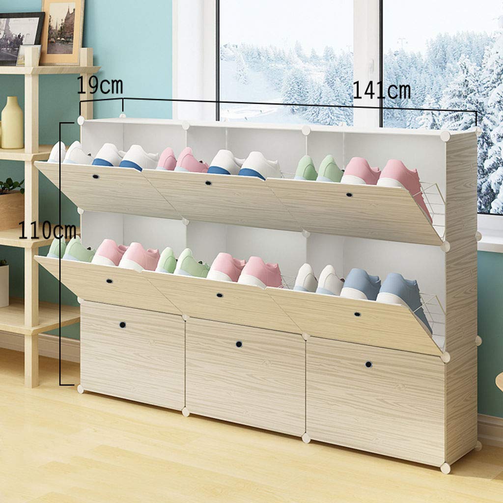 HUOLEO 3-Tier Modular Shoe Rack Organizer - White Plastic Shoe Storage Shelf for Entryway, Closet & Mudroom - Space Saving Shoe Organizer with Textured Pattern (3 Columns x 3 Floors) - Perfect for Small Spaces & Apartment Living