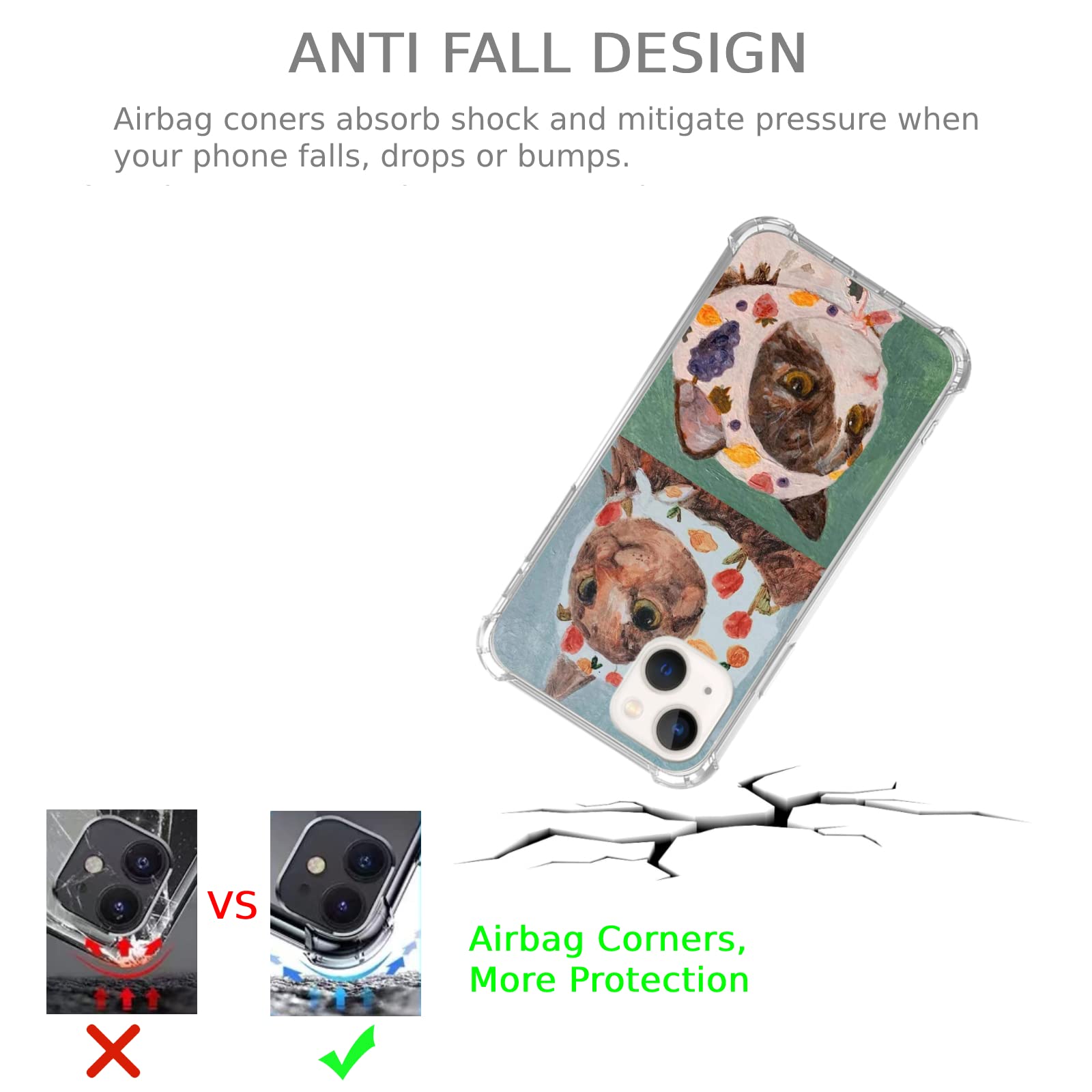 Cute Cat Painting TPU Bumper Case for iPhone 13 - Shockproof Protective Phone Cover with Artistic Design | Perfect Gift for Cat Lovers & Daily Use