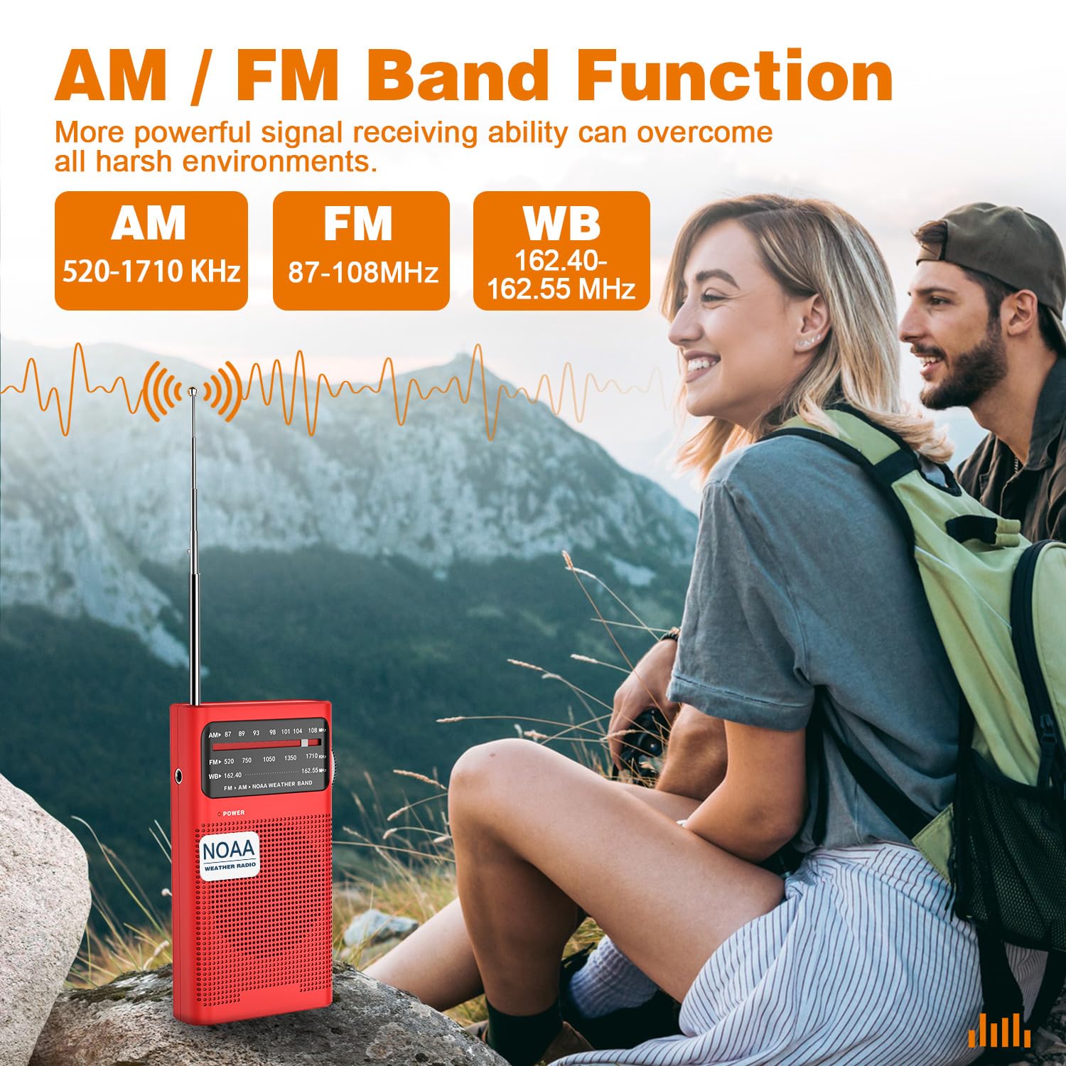 NOAA Weather Radio with Best Reception - AM/FM Portable Emergency Radio with Loud Speaker, Transistor Antenna & Headphone Jack | Battery Powered (2 AA) | Ideal for Home, Outdoor Camping, Hiking, Storms & Emergency Preparedness - Red