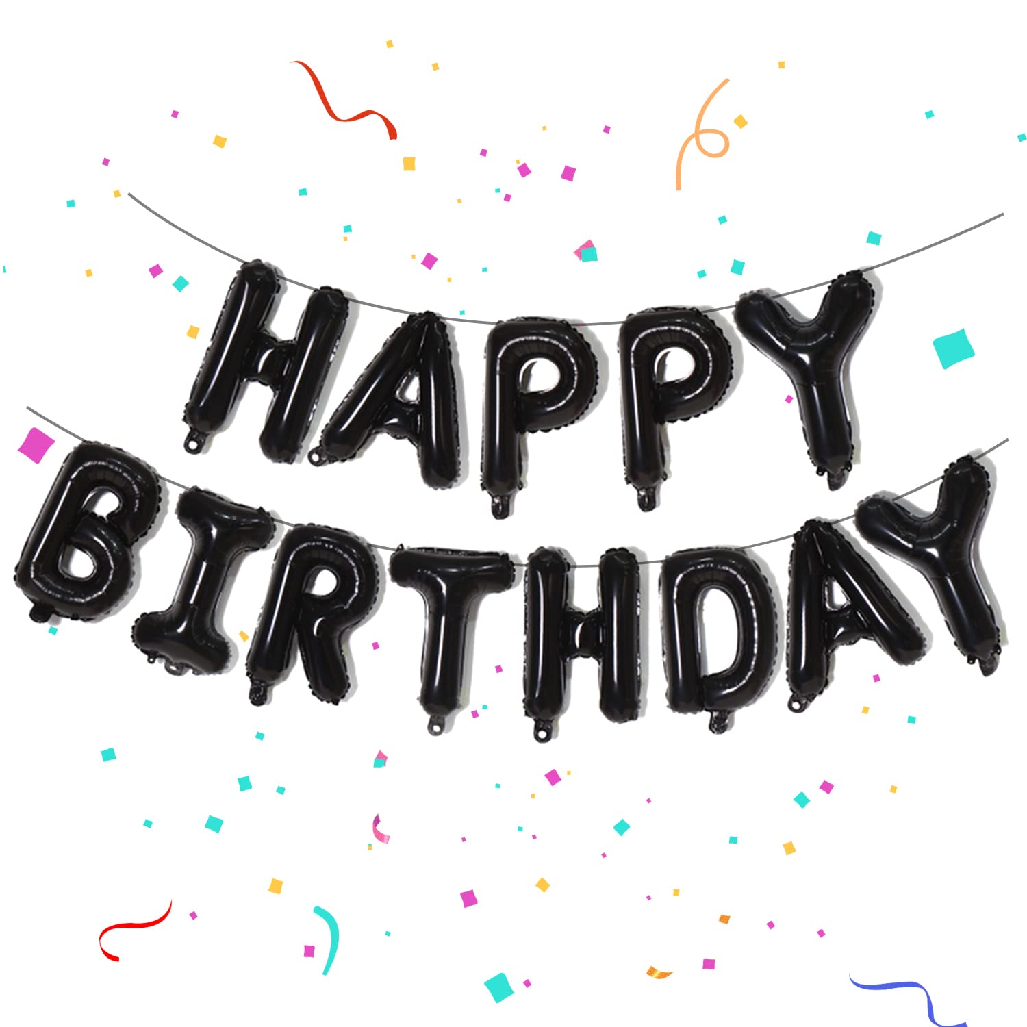 FUNTOOB 16 Inch Black Happy Birthday Balloons Banner - Large Birthday Sign Letter Balloons for Boys, Girls & Adults - Perfect for Birthday Parties, Baby Showers & Anniversary Celebrations
