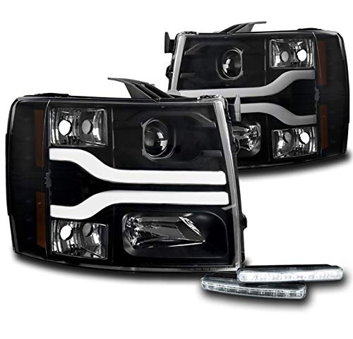 LED Headlights for Chevy Silverado 2007-2013 - Black Projector with DRL | Off-Road & Night Driving