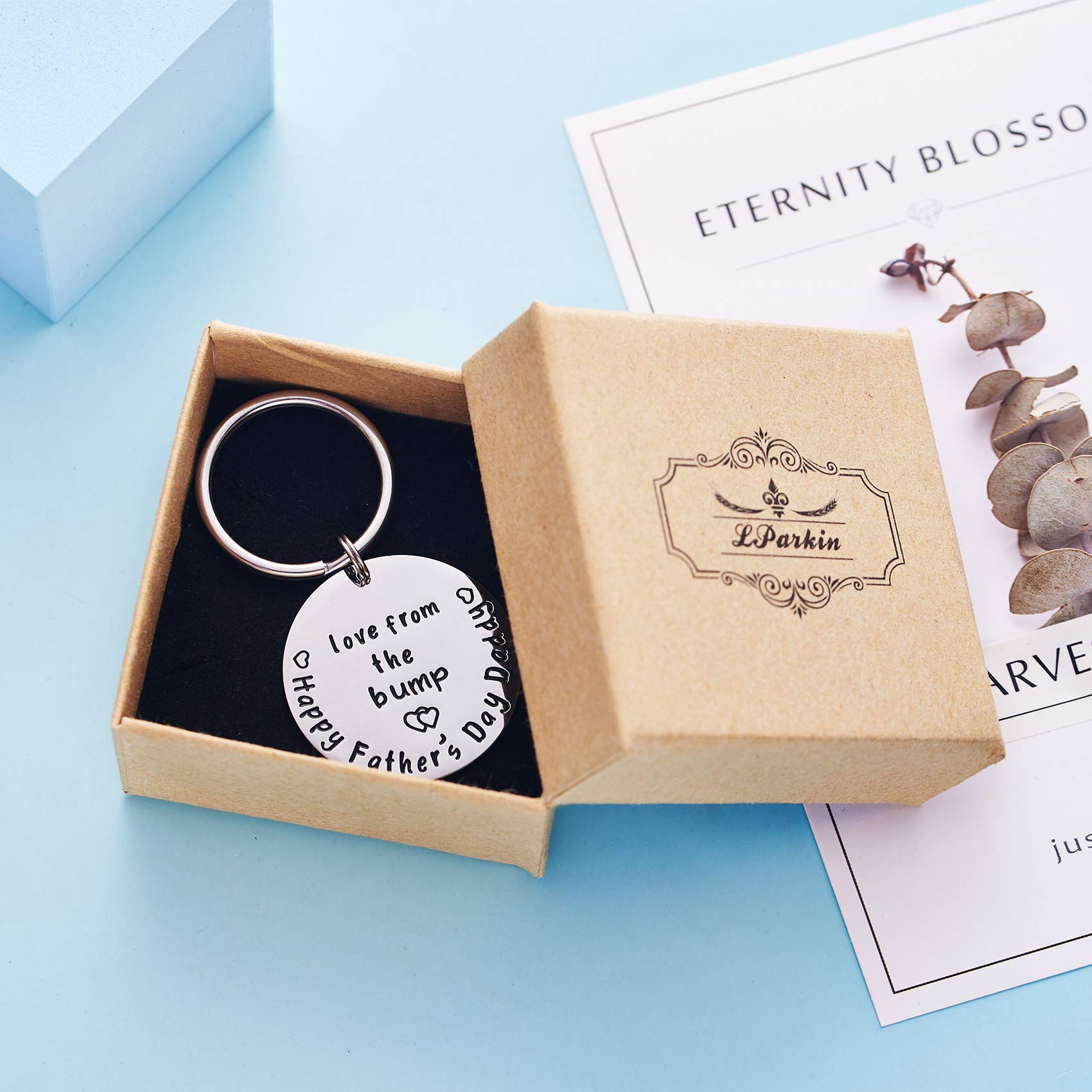 Personalized Happy Father’s Day Keychain Gift from Daughter or Son - Stainless Steel Engraved Keyring for Expecting Dads | Perfect Pregnancy Announcement & New Dad Gift Idea