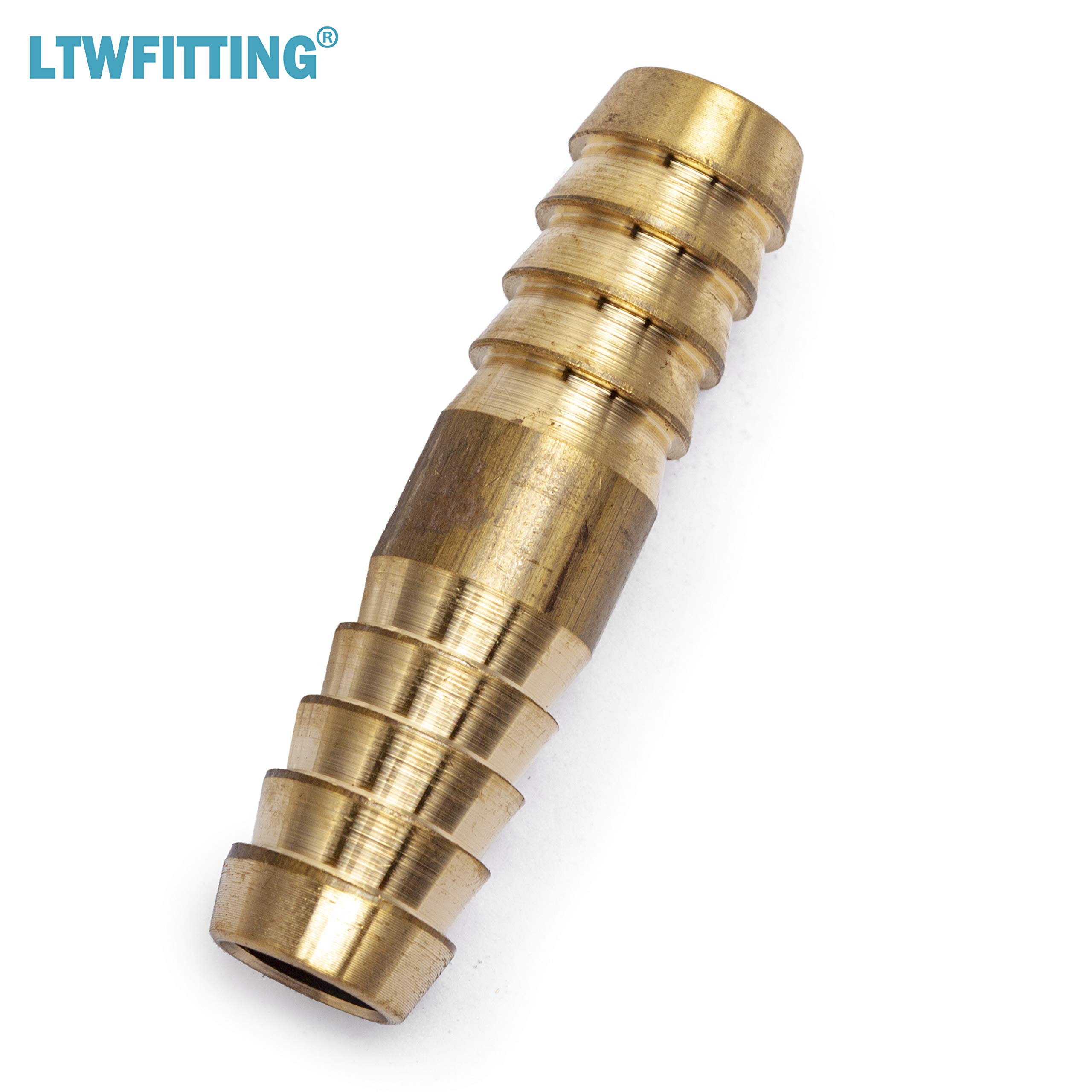 LTWFITTING 3/8-Inch ID Brass Barb Splicer Mender - Heavy Duty Hose Fitting for Air, Water, Fuel - Marine & Boat Applications (Pack of 5) - Perfect for Plumbing, Irrigation & Automotive Repair