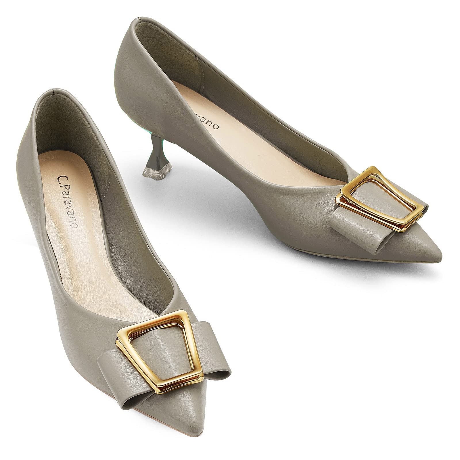 C.Paravano Women's Low Heel Pumps - Comfortable Kitten Heels & Party Shoes for Work, Wedding, Office and Special Occasions