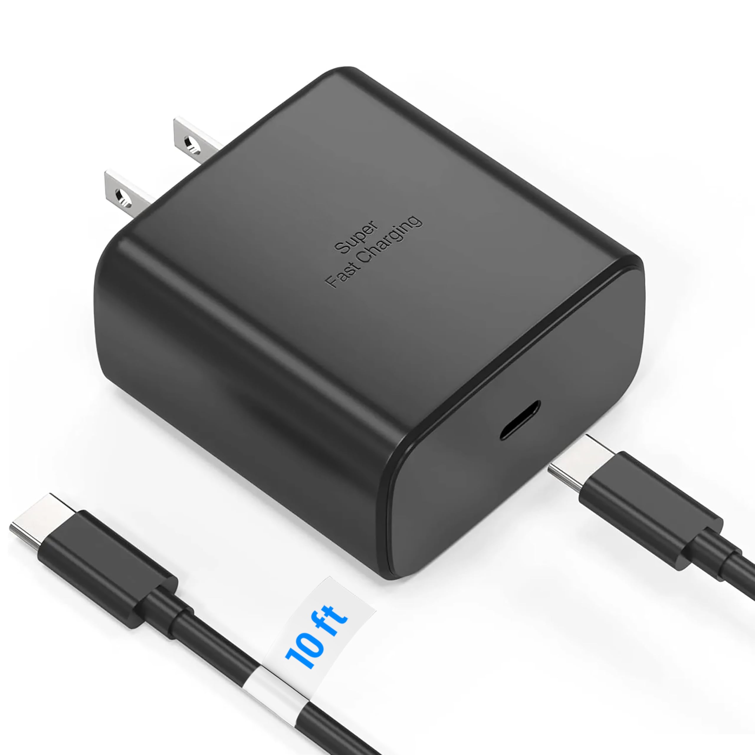45W Super Fast USB C Charger Block & 10ft Type C Cable for Samsung Galaxy S25/S24/S23/S22/Z Fold 3/4/5 & iPhone 15/16 - Rapid Charging for Home, Office & Travel