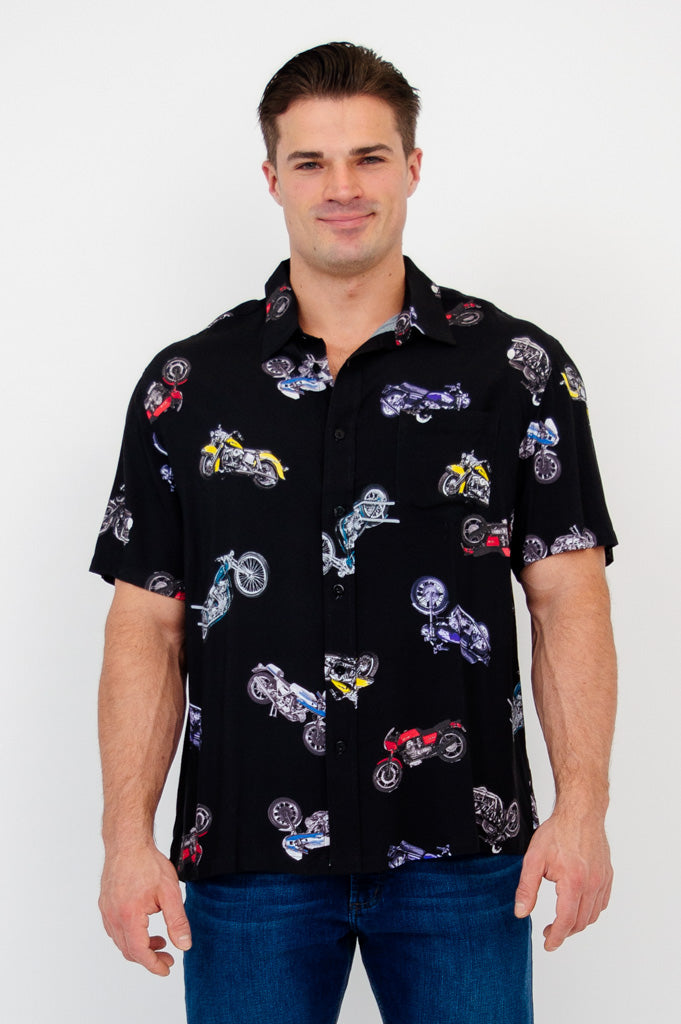 Dinosaur Print T-Shirt for Men & Women - Vintage Motorcycle Design - Soft Woven Bamboo Fabric - Perfect for Casual Wear, Biker Events & Outdoor Adventures