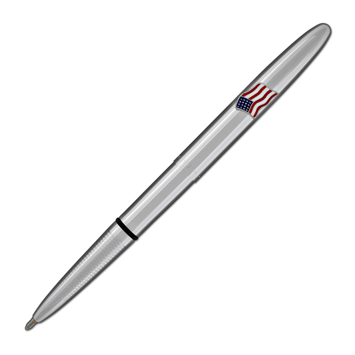 Fisher Space Pen Bullet Ballpoint Pen - Chrome Finish with American Flag Emblem - Compact & Refillable for Everyday Carry, Travel, and Outdoor Adventures