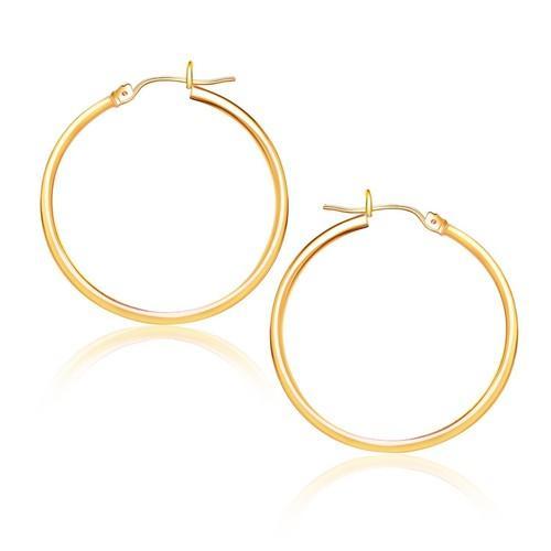 14K Yellow Gold Polished Hoop Earrings - 25mm Round Classic Dainty Hoops for Women - Perfect for Everyday Wear, Parties & Special Occasions