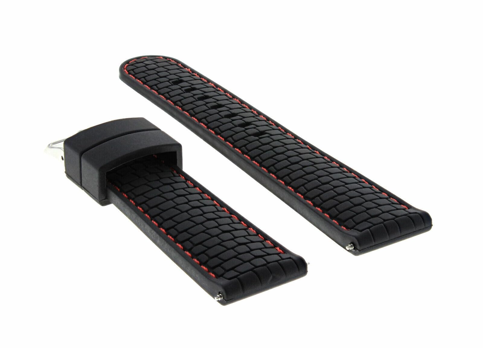 22mm Rubber Diver Watch Band Strap for Men - Black with Red Stitching - Compatible with Ferrari Watches | Waterproof & Durable for Swimming, Diving & Outdoor Activities