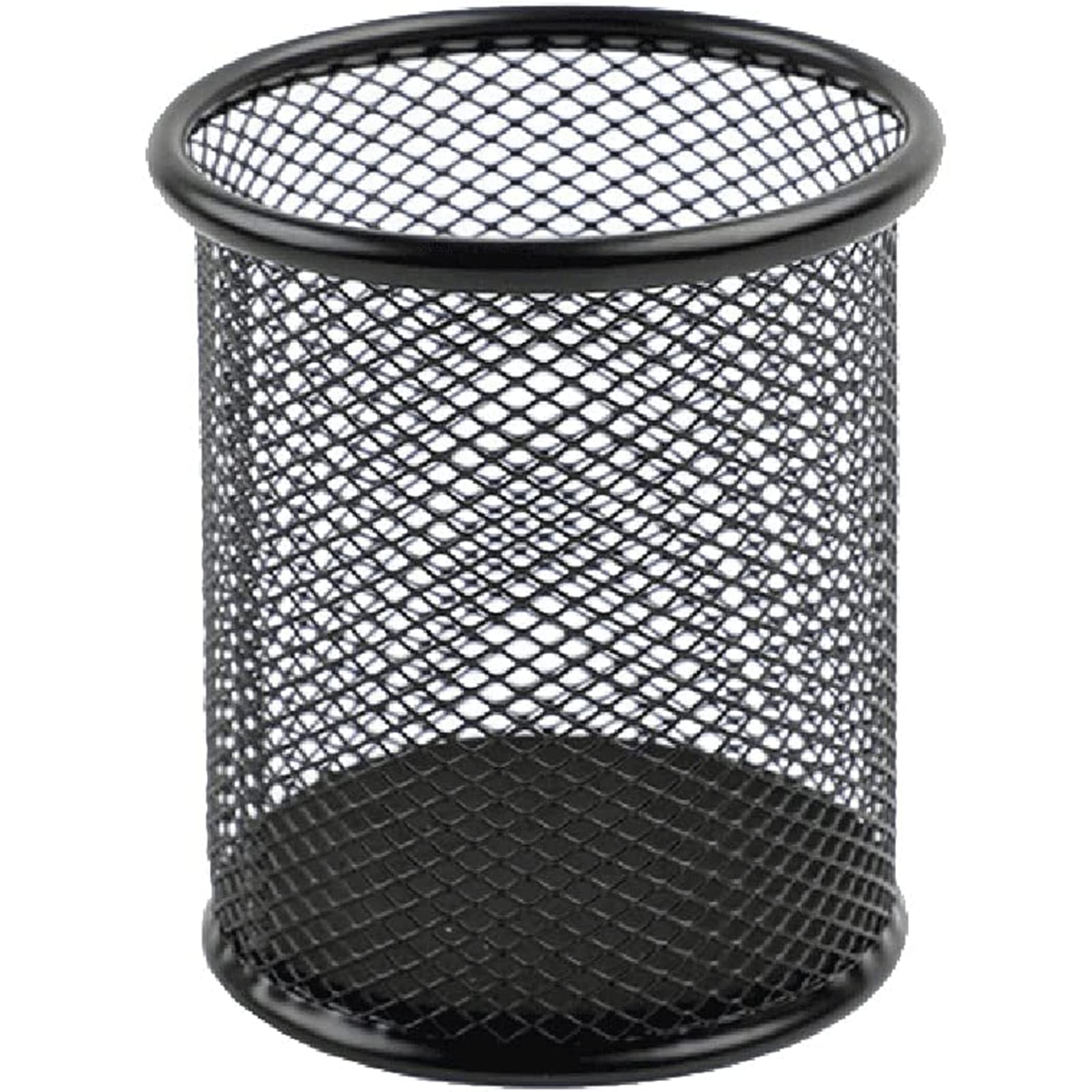 Yannaky Metal Mesh Pen Holder & Pencil Organizer - Durable Desk Organizer for Pens, Makeup Brushes, Office & Art Supplies - Large Capacity Black Storage Box (Round Shape) | Perfect for Home Office, School & Beauty Station Organization