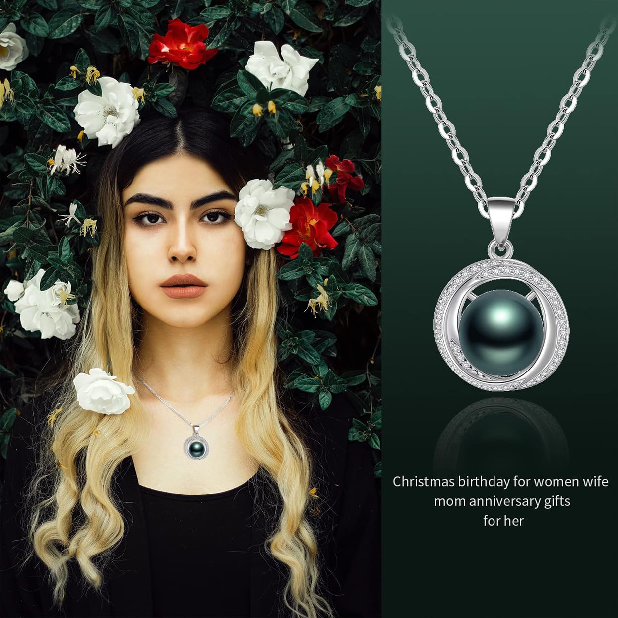 Tahitian Black Pearl Necklace for Women - 18K Gold Plated Sterling Silver Pearl Pendant - Elegant Gift for Wife, Mom, Girlfriend - Perfect for Wedding, Birthday, Anniversary, Mother's Day, Valentine's Day & Christmas - Jewelry Gift for Her