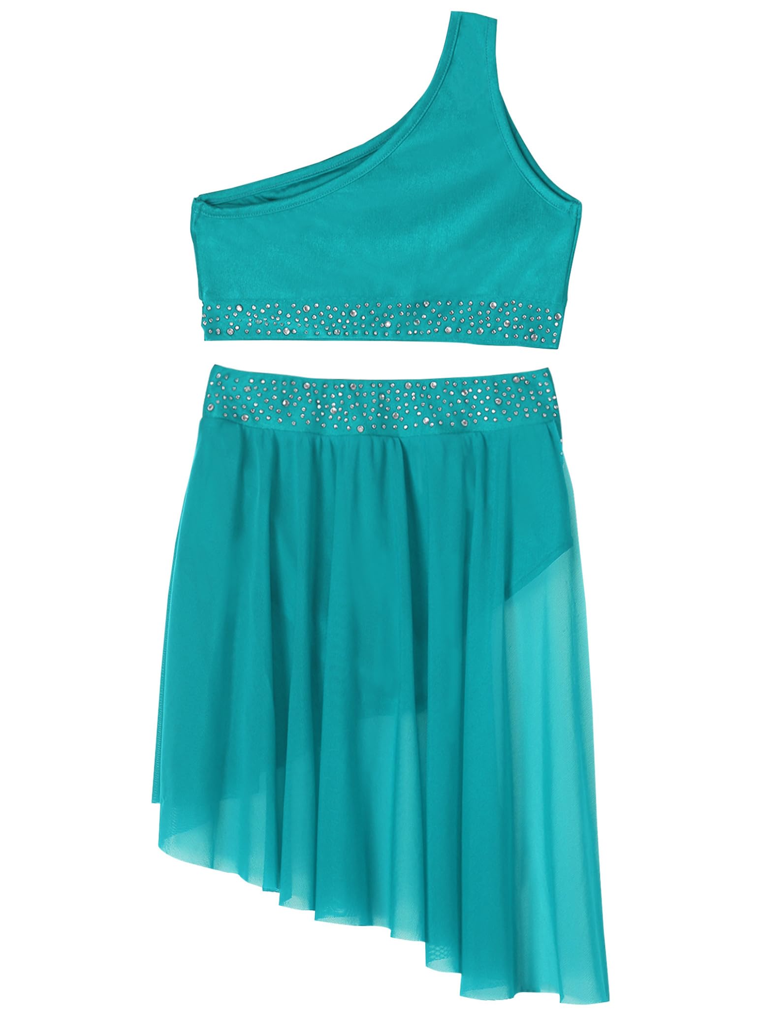 Girls Lyrical Dance Costume Set - Shiny Rhinestone Crop Top & Skirted Leotard 2-Piece Ballet Outfit for Kids | Perfect for Recitals, Competitions & Dance Classes