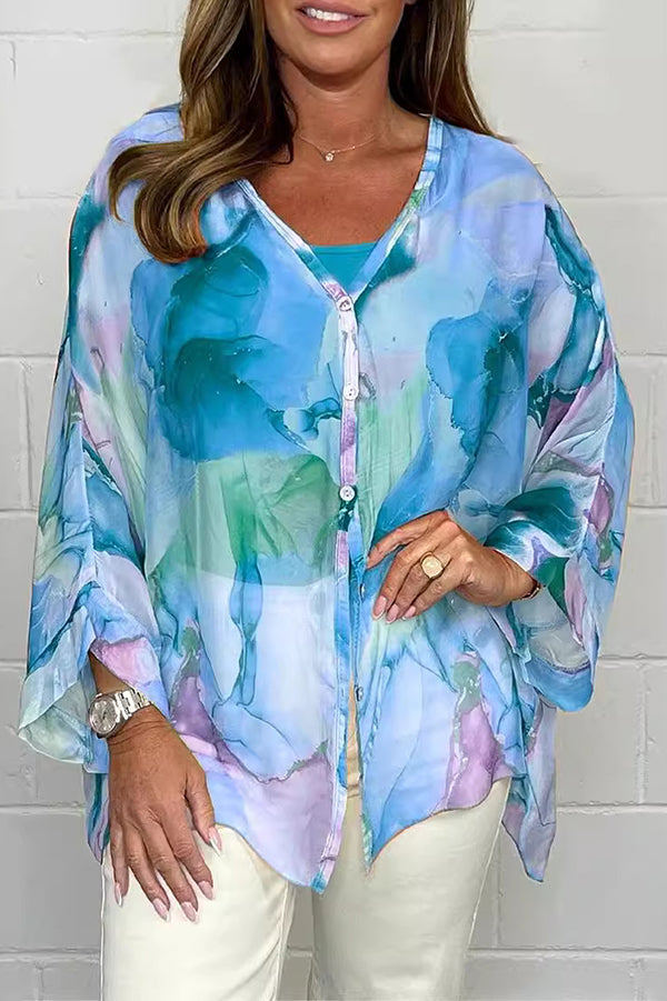 Unique Printed Long Sleeve V-Neck Chiffon Blouse - Elegant Loose Fit Tops for Women | Perfect for Office Wear, Casual Outings & Special Occasions