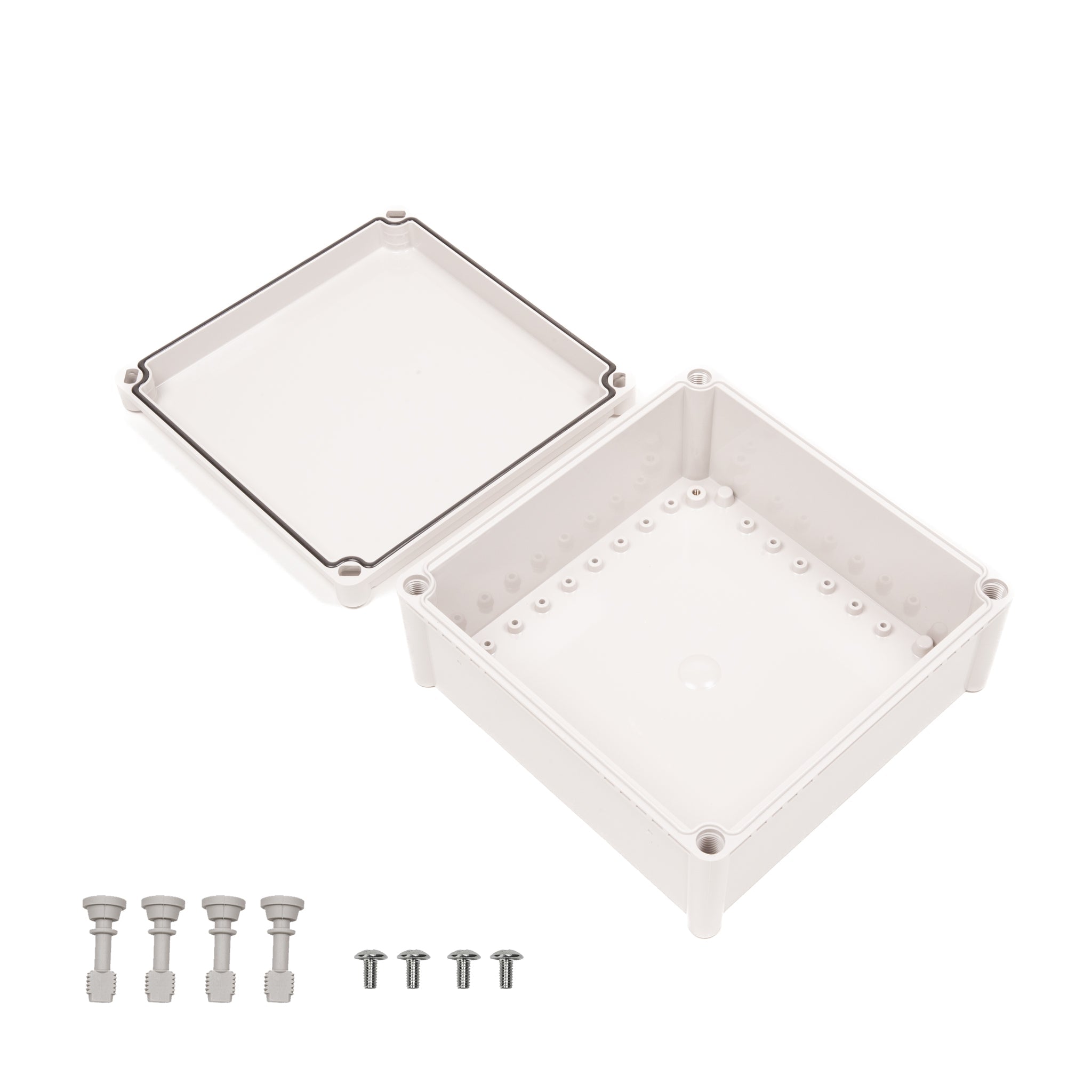 Boxco S Series 11.02 x 11.02 x 5.12 Inch (280x280x130mm) Waterproof Plastic Enclosure - IP67 Rated, IK08 Impact Resistant, ABS Material with Grey Screw-On Cover - Ideal for Outdoor Electronics, Industrial Equipment & DIY Projects