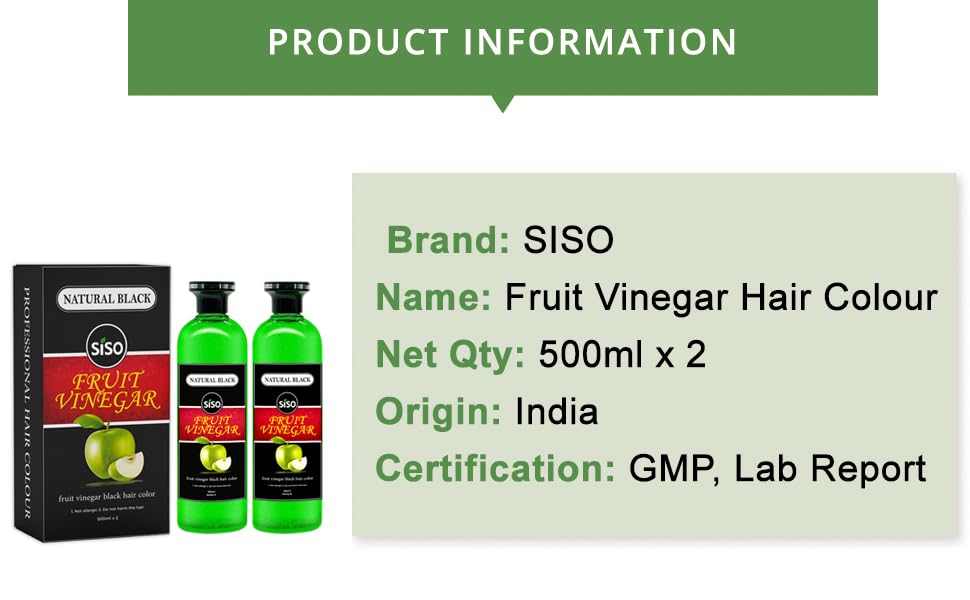 Natural Black Siso Fruit Vinegar Hair Dye - Ammonia Free, Chemical Free Hair Color for Women & Men (500ml x 2) | Made in India | Perfect for Gray Coverage & Natural Hair Care at Home