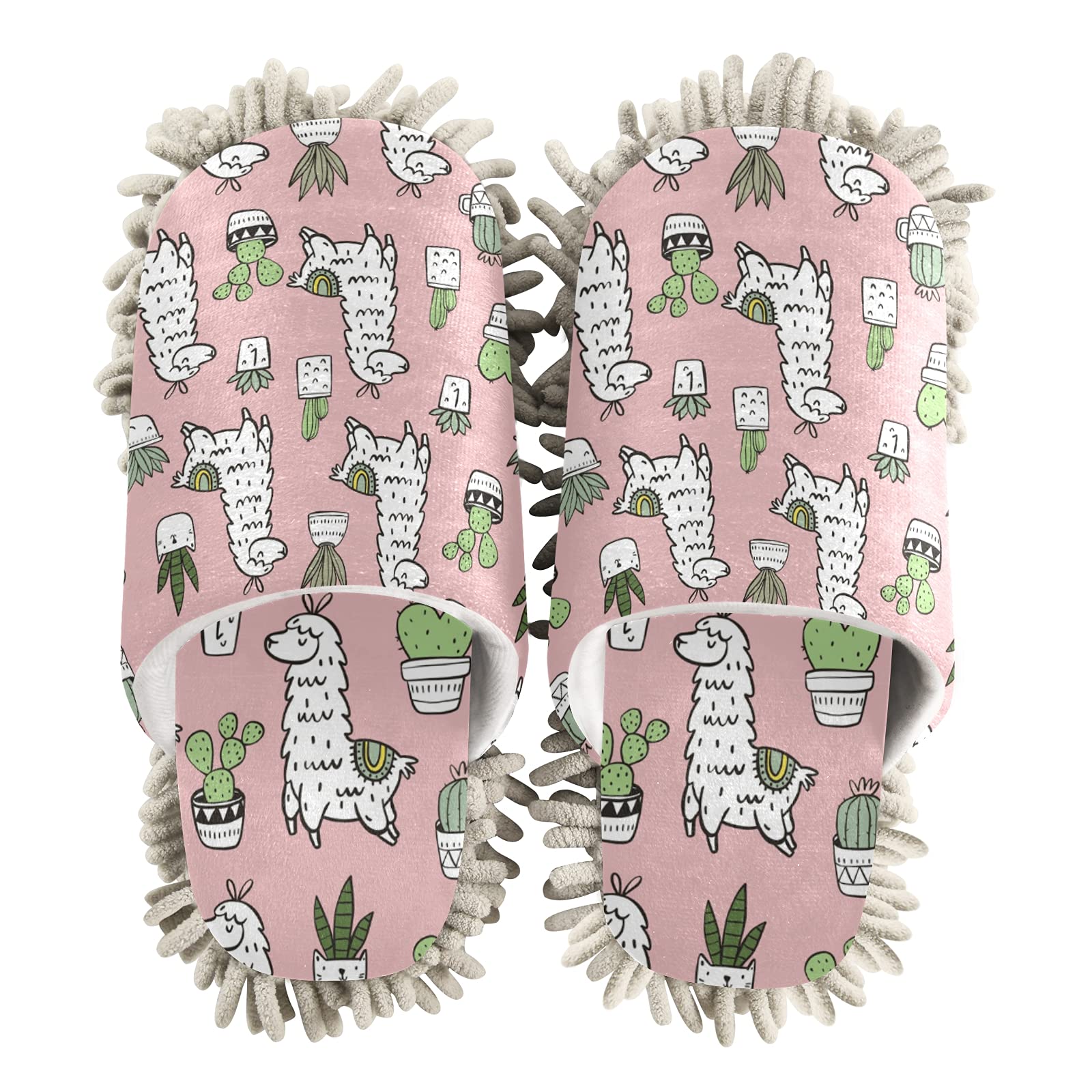 **Alpaca Pattern Mop Slippers - Cartoon Llama & Cactus House Shoes for Men & Women | Soft Spa & Dusting Slippers for Home Cleaning & Relaxation**    *(Use for cozy indoor cleaning, spa relaxation, or fun home decor!)*