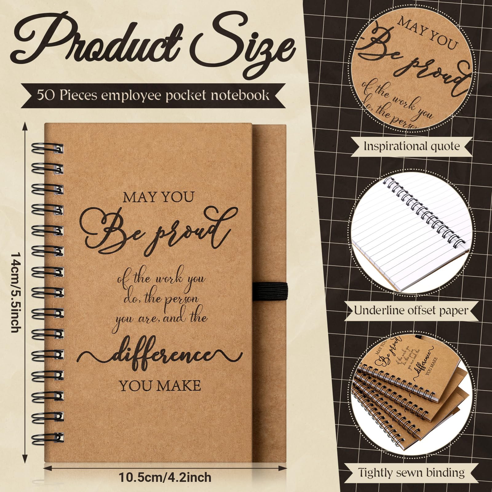 50 Pack Thank You Christmas Notebooks & Bamboo Pens - Motivational Kraft Spiral Notepads for Employee Appreciation, Coworker Gifts, Office & Teacher Thank You Presents - Perfect for Holiday Gifting, Workplace Motivation & Daily Journaling