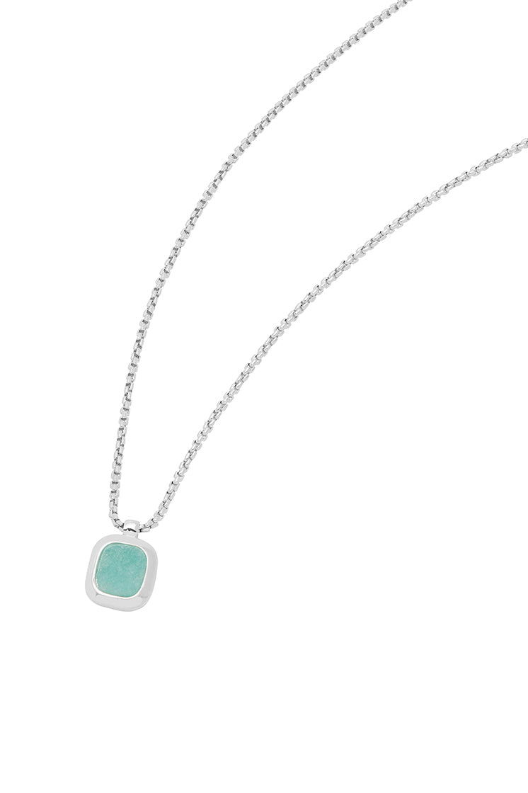 925 Sterling Silver Plated Amazonite Gemstone Tablet Pendant Necklace EBN5137S - Perfect for Meditation, Yoga & Spiritual Healing Jewelry