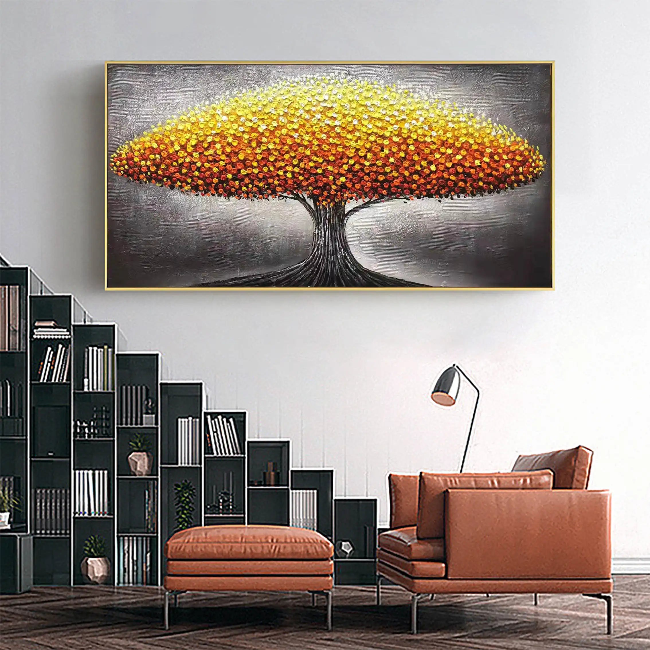 Beautiful Flower and Tree Painting #FT020 - Handmade Canvas Art for Home Decor, Living Room, Bedroom & Office Wall