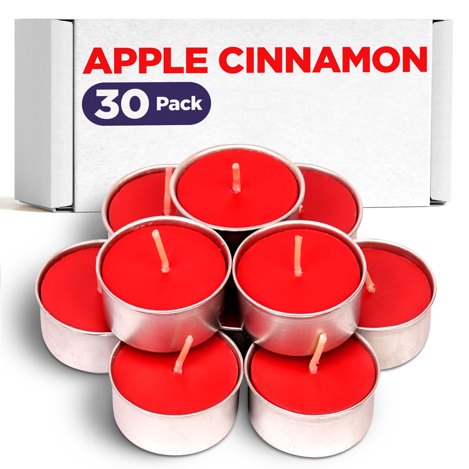 Apple Cinnamon Scented Tea Light Candles - 30 Pack Fall Candles with 3-4 Hour Burn Time - Colored Tea Lights for Home Decor, Thanksgiving, Autumn Parties & Cozy Ambiance