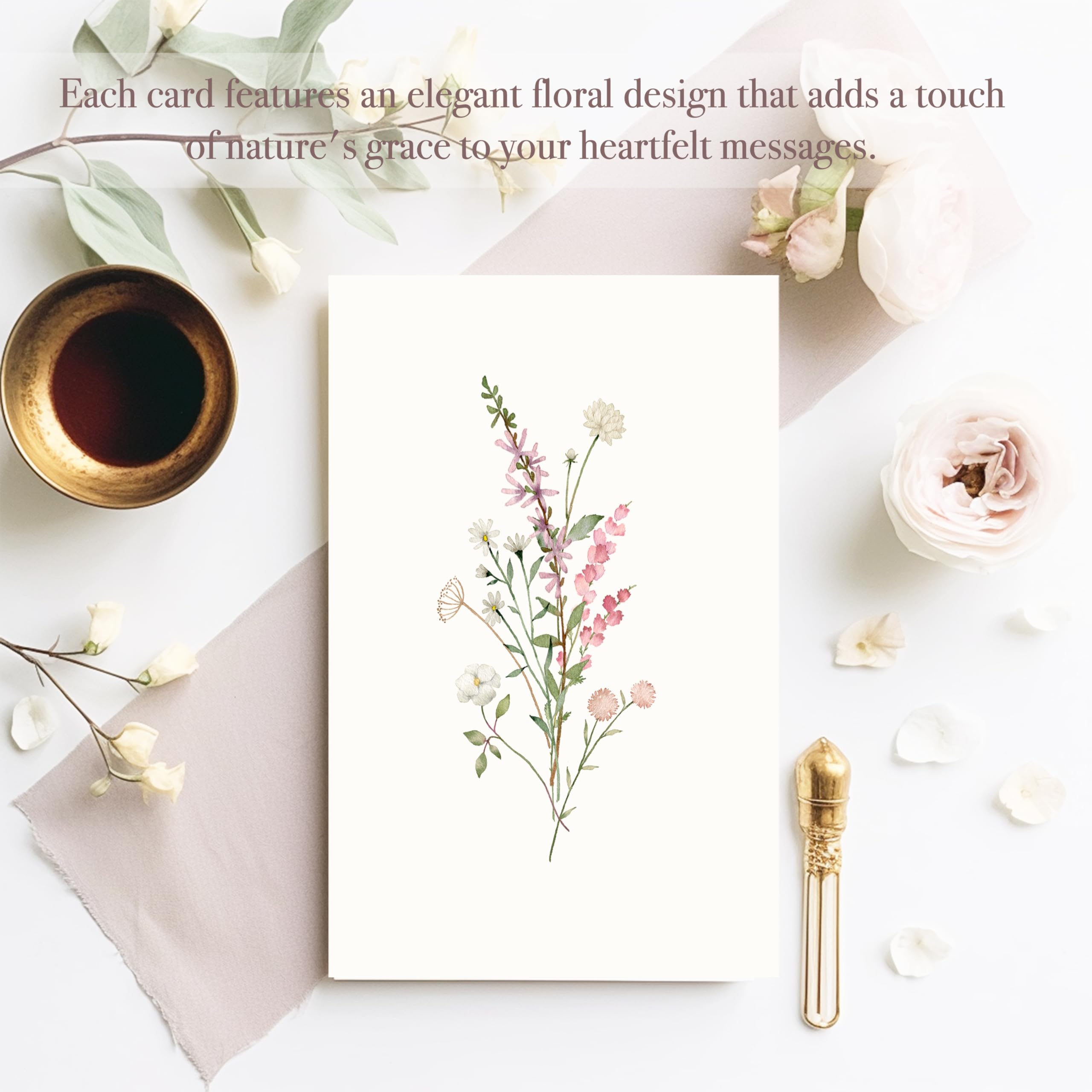 40 Pack Blank Greeting Cards 4x6 Inch - Elegant Floral Design Note Cards with Matching Peel-and-Seal Rustic Envelopes | Perfect for Weddings, Thank You Notes & DIY Crafting