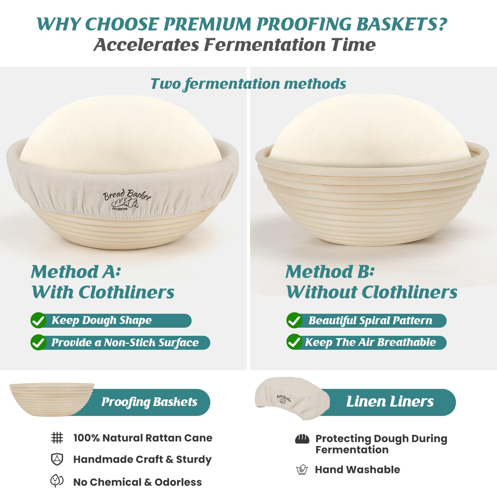 Premium Banneton Bread Proofing Basket Set of 2 - 9