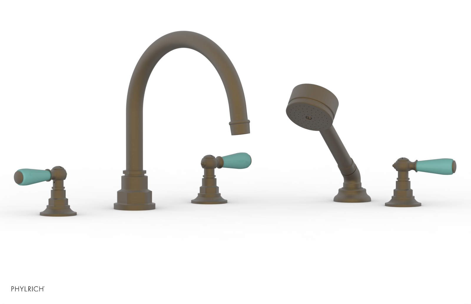 Jamestown Deck Tub Set with Hand Shower - Lever Handles with Turquoise Accents - 165.49