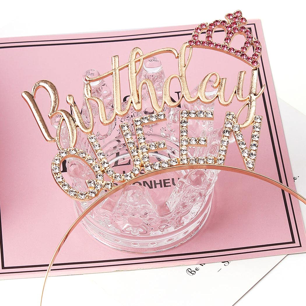 Gold Birthday Crown for Women & Girls - Rhinestone Princess Tiara Headband for Birthday Parties, Bridal Showers & Special Events | Happy Birthday Hair Accessories