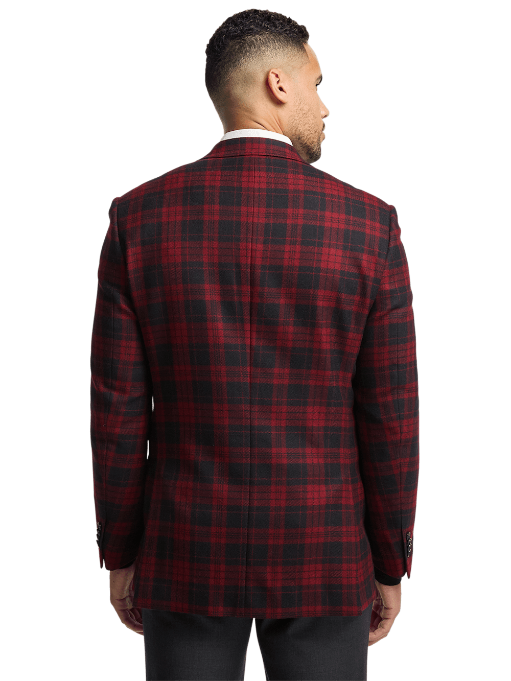 Men's Wool Plaid Single Breasted Notch Lapel Blazer Jacket - Black & Red Checkered Pattern | Business Casual, Office Wear, Wedding & Formal Events